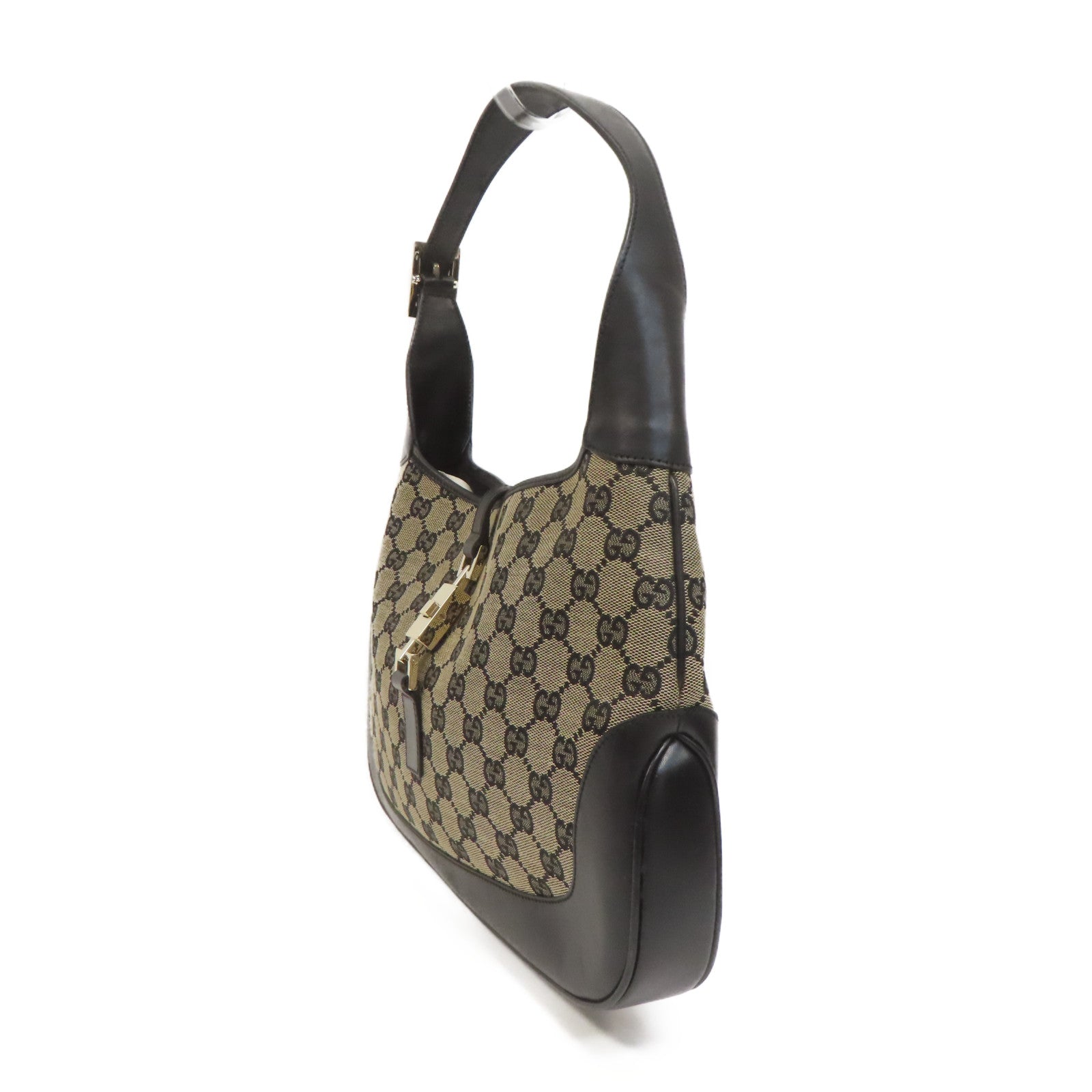 GUCCI 帆布Jackie銀扣手挽袋黑色