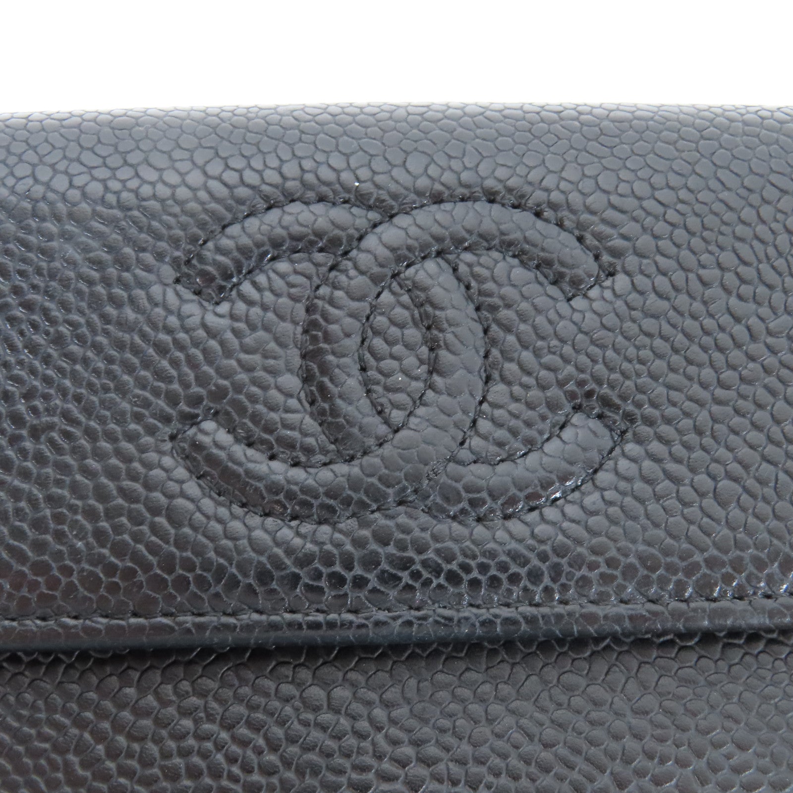 CHANEL 牛皮皮革Long Wallet銀扣長錢包黑色