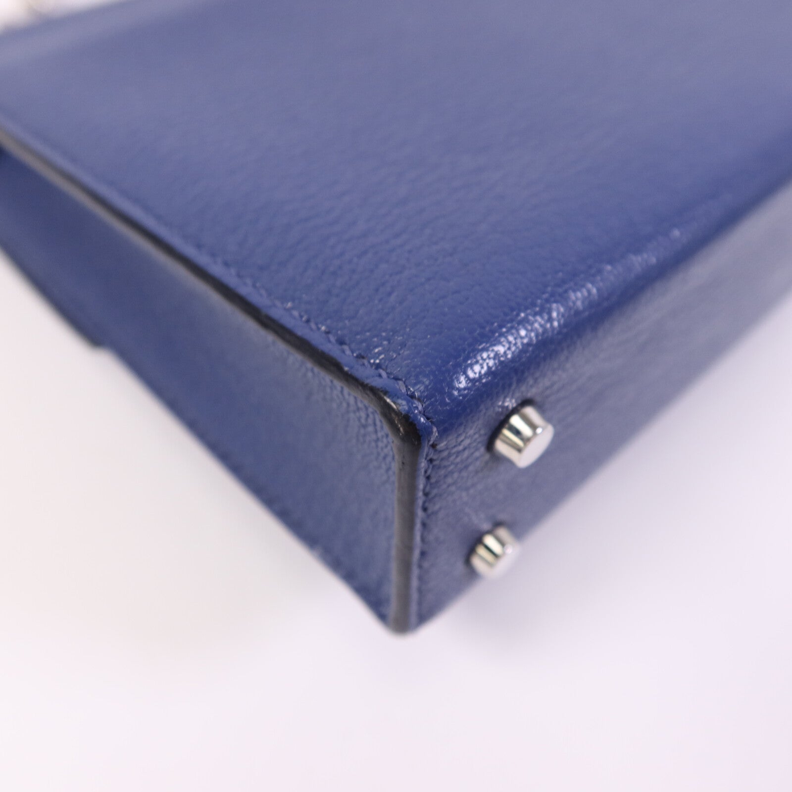 HERMES Chevre皮革Verrou Mini銀扣鏈帶肩背袋Bleu Brighton