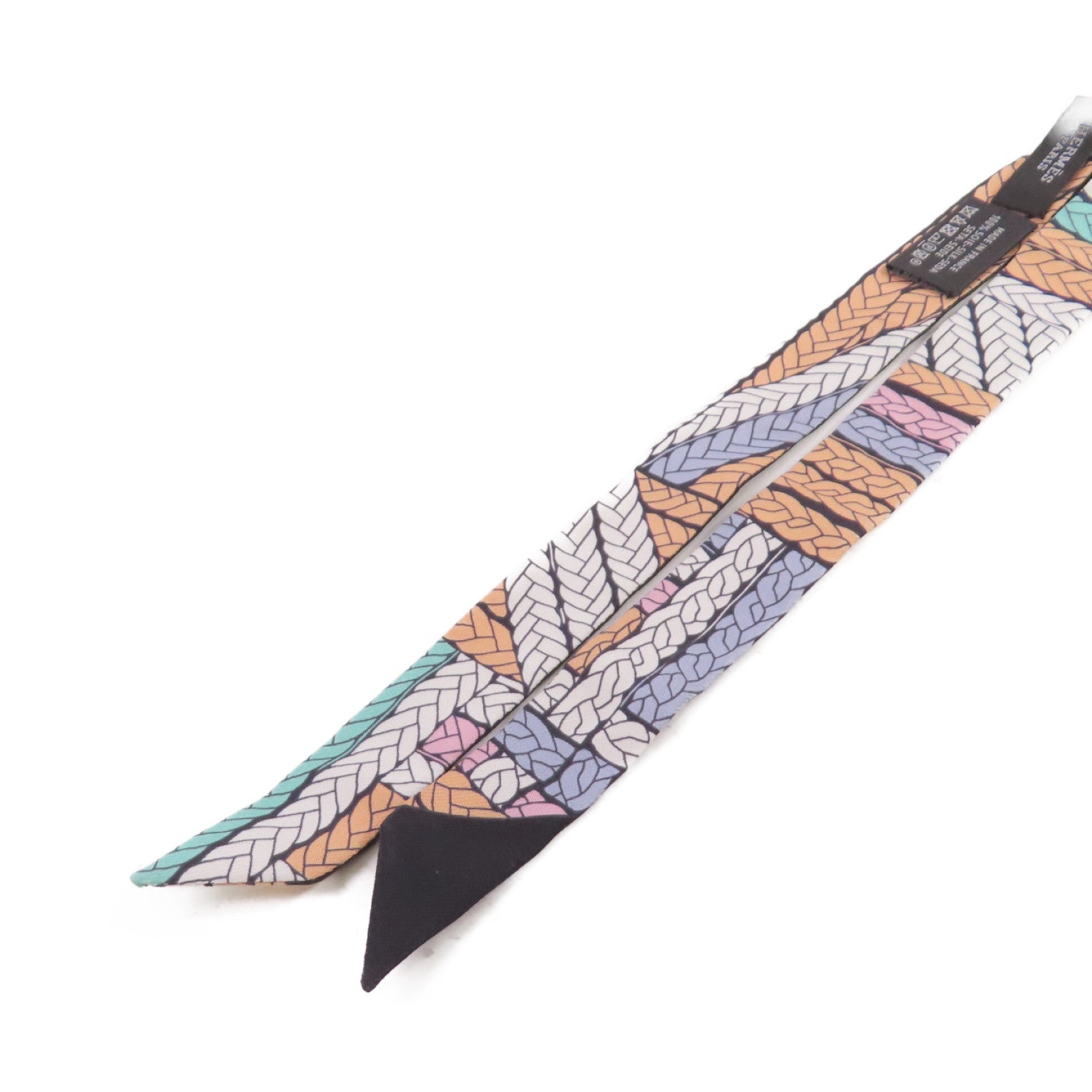 HERMES 絲質Twilly Doll Scarf絲巾黑色/橙色/白色/彩色
