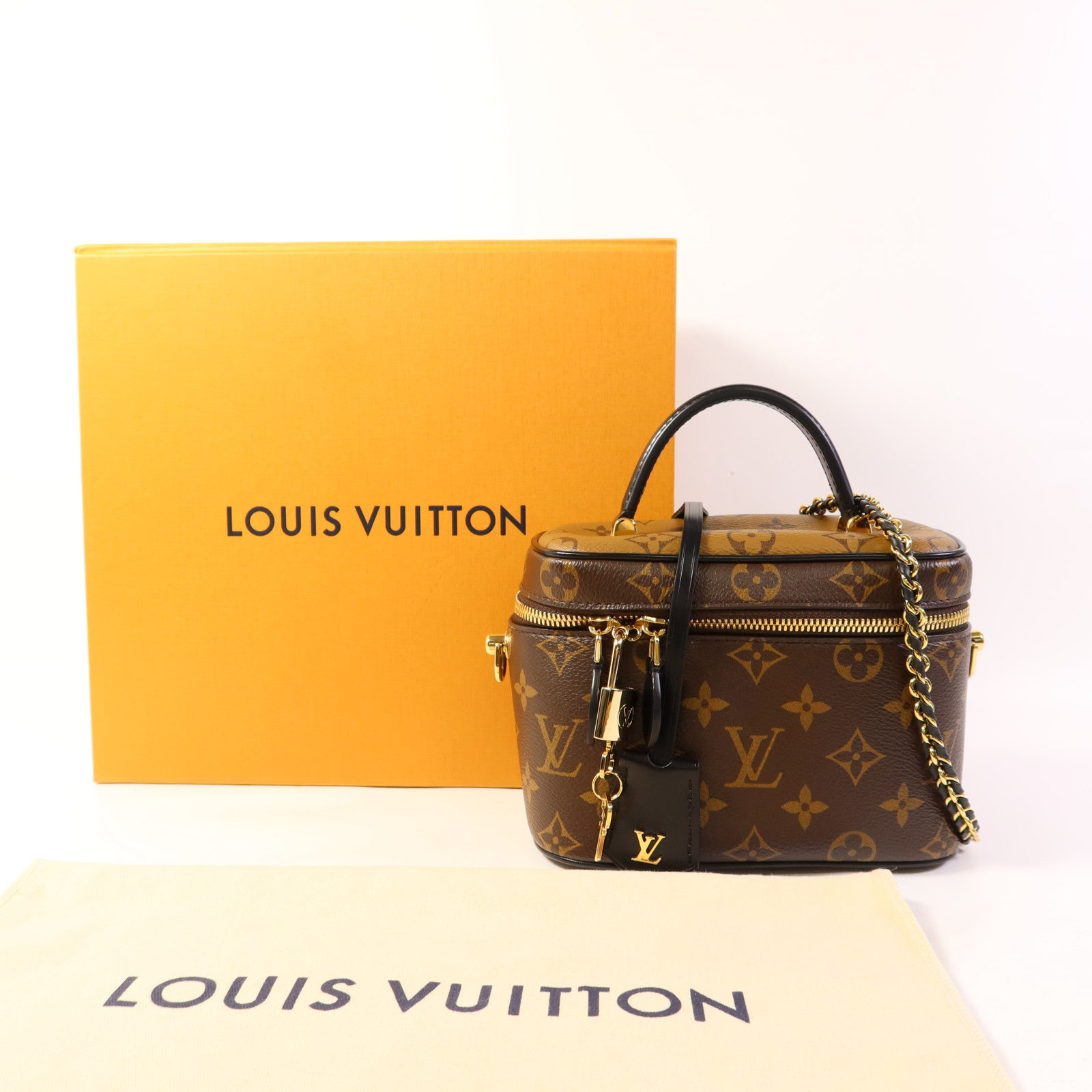 LOUIS VUITTON Monogram Reverse Vanity PM金扣手挽肩背兩用袋棕色