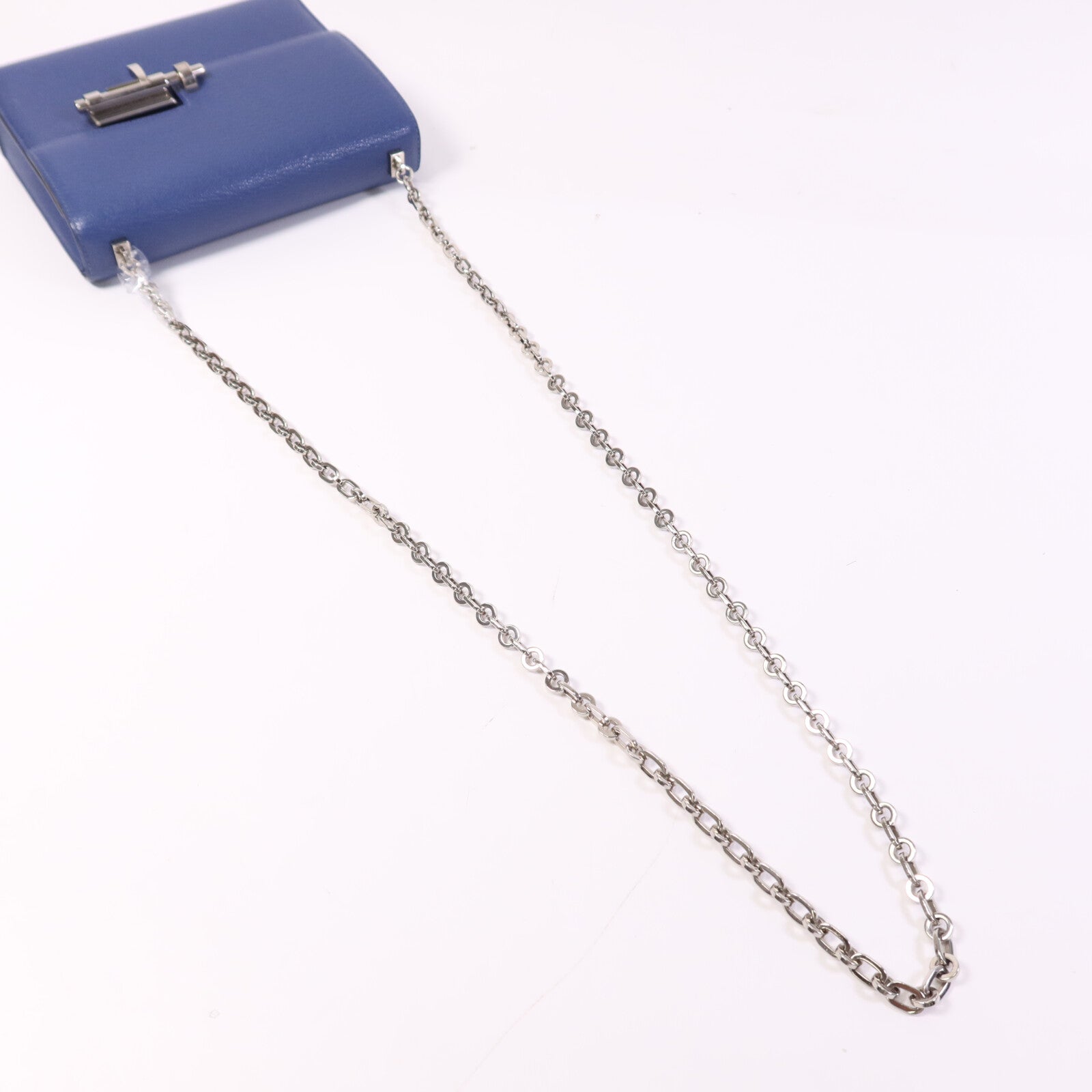 HERMES Chevre皮革Verrou Mini銀扣鏈帶肩背袋Bleu Brighton