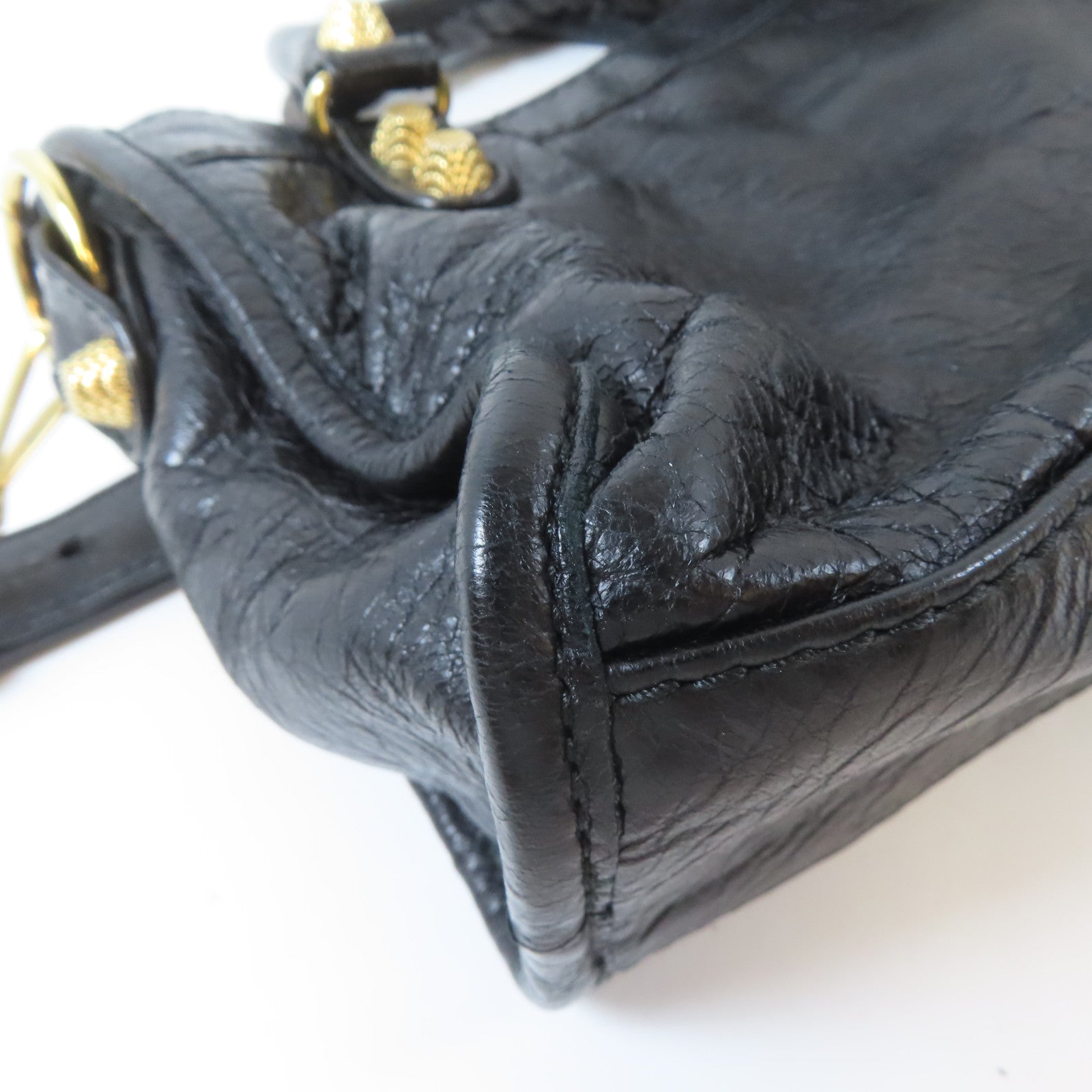 BALENCIAGA 羊皮皮革Mini City金扣手挽肩背兩用袋黑色
