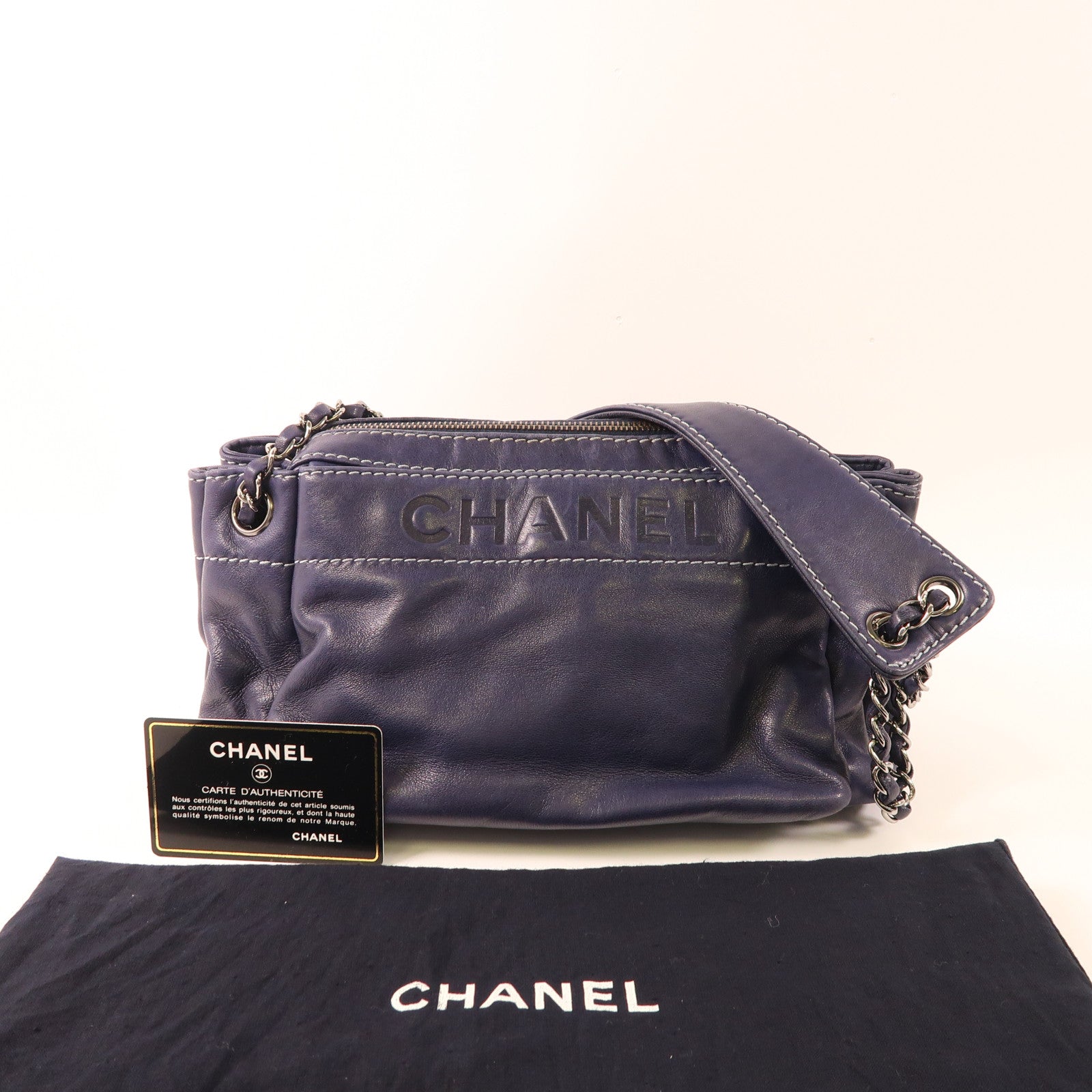 CHANEL 羊皮皮革Vintage Shoulder Bag銀扣鏈帶肩背袋