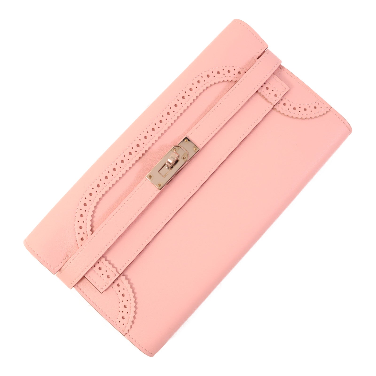 HERMES Swift皮革Gillies Kelly Long Wallet銀扣長錢包Rose Sakura