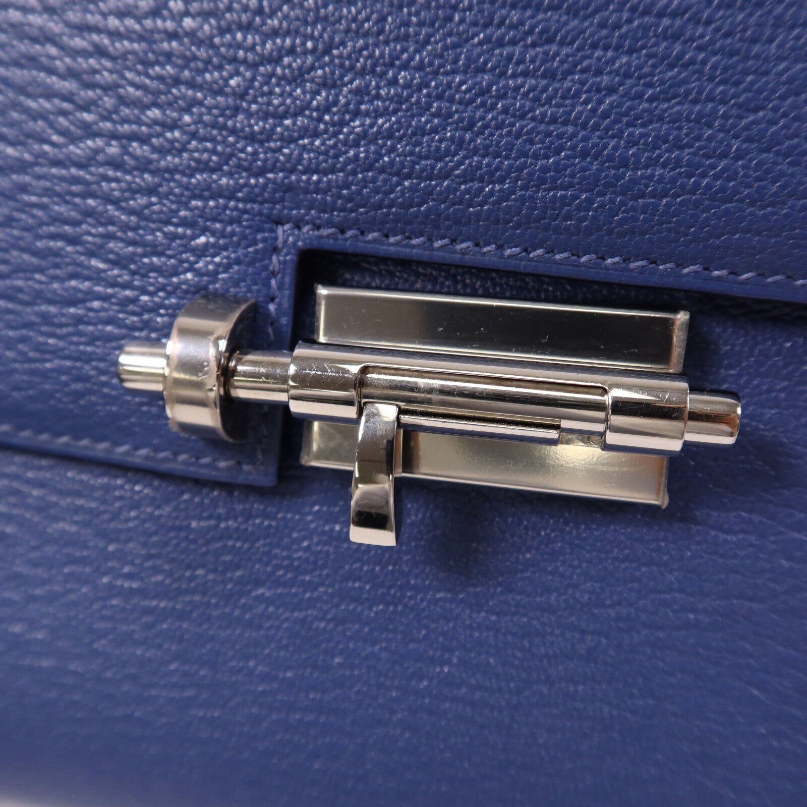 HERMES Chevre皮革Verrou Mini銀扣鏈帶肩背袋Bleu Brighton