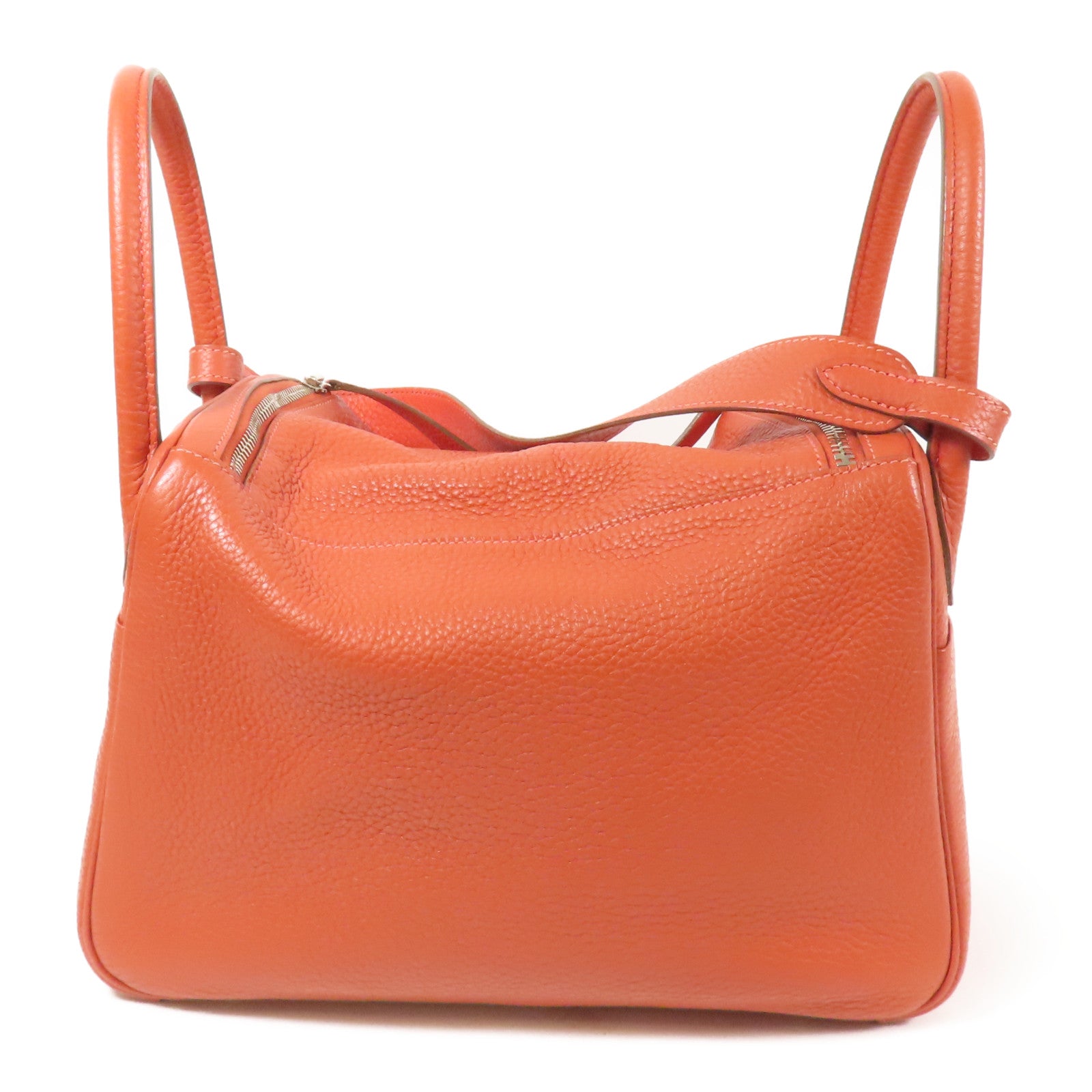 HERMES Clemence皮革Lindy 30銀扣手挽肩背兩用袋Potiron/ Feu