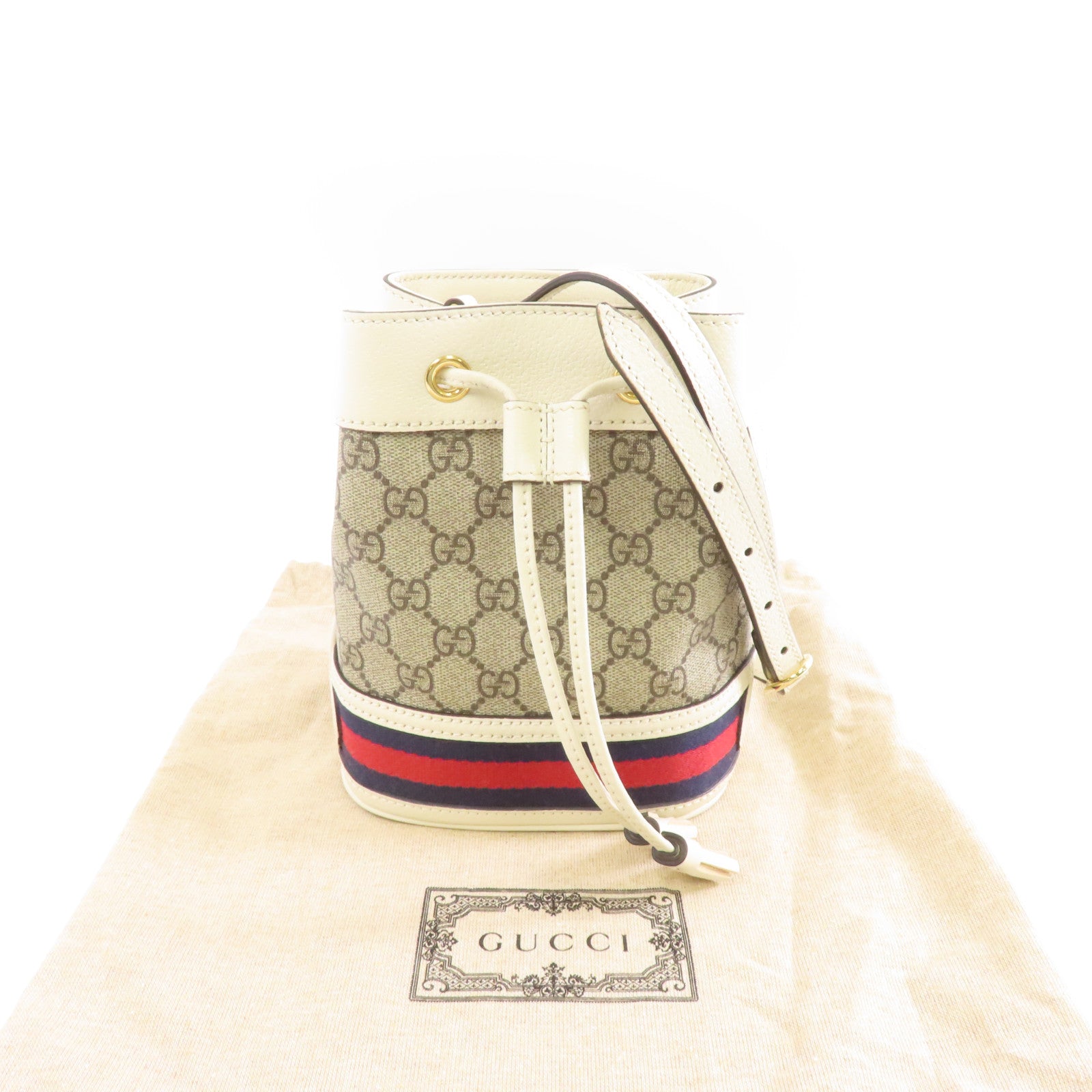 GUCCI 塗層帆布Ophidia GG Mini Bucket金扣肩背袋米色