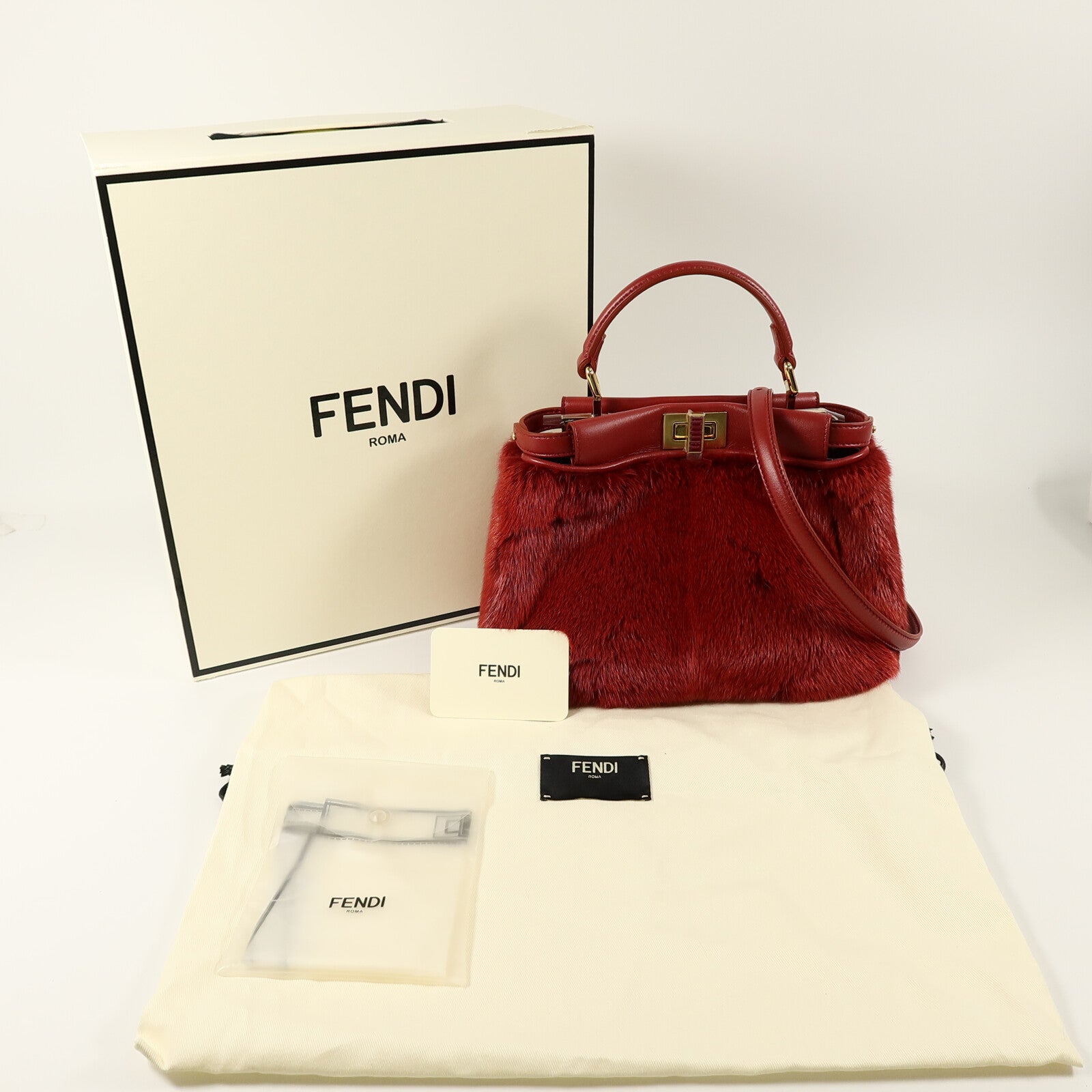 FENDI Mink/牛皮皮革Mini Peekaboo手挽肩背兩用袋