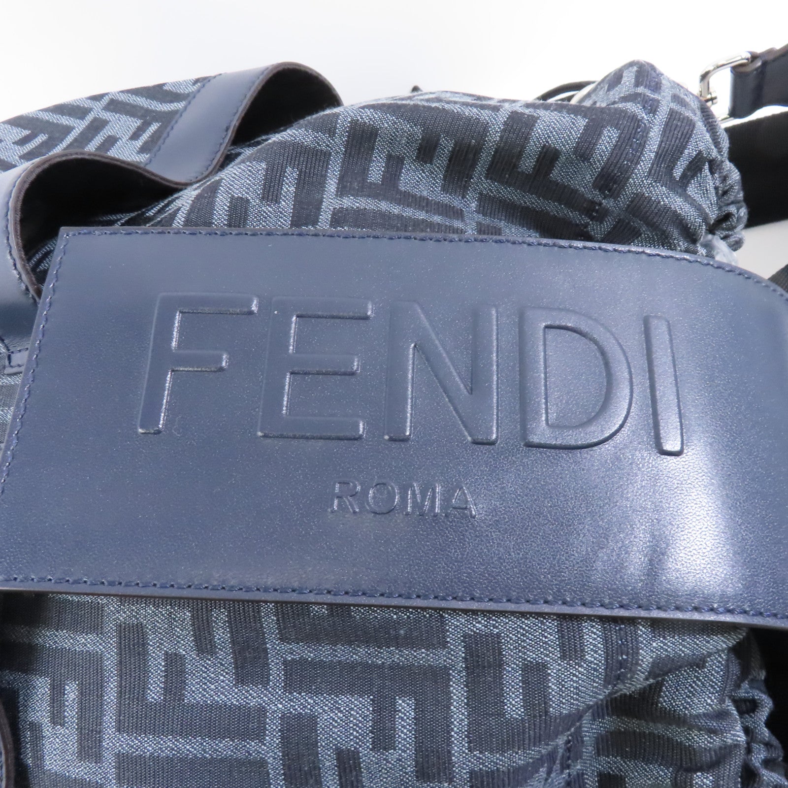 FENDI 帆布Backpack銀扣背包藍色