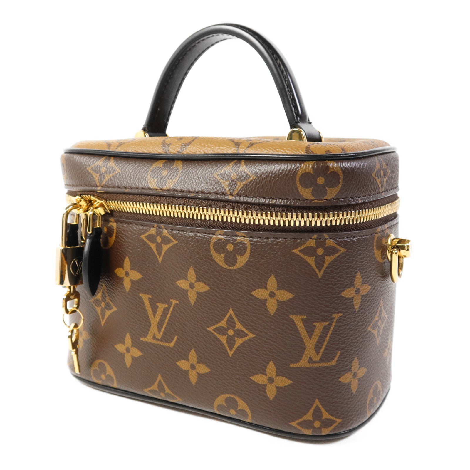 LOUIS VUITTON Monogram Reverse Vanity PM金扣手挽肩背兩用袋棕色