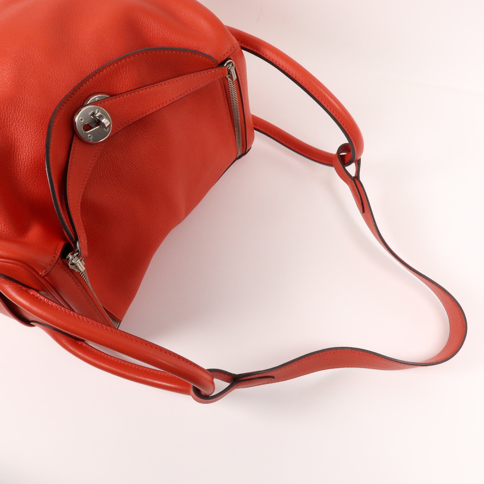 HERMES Evercolor皮革Lindy 30銀扣手挽肩背兩用袋Rouge Tomate