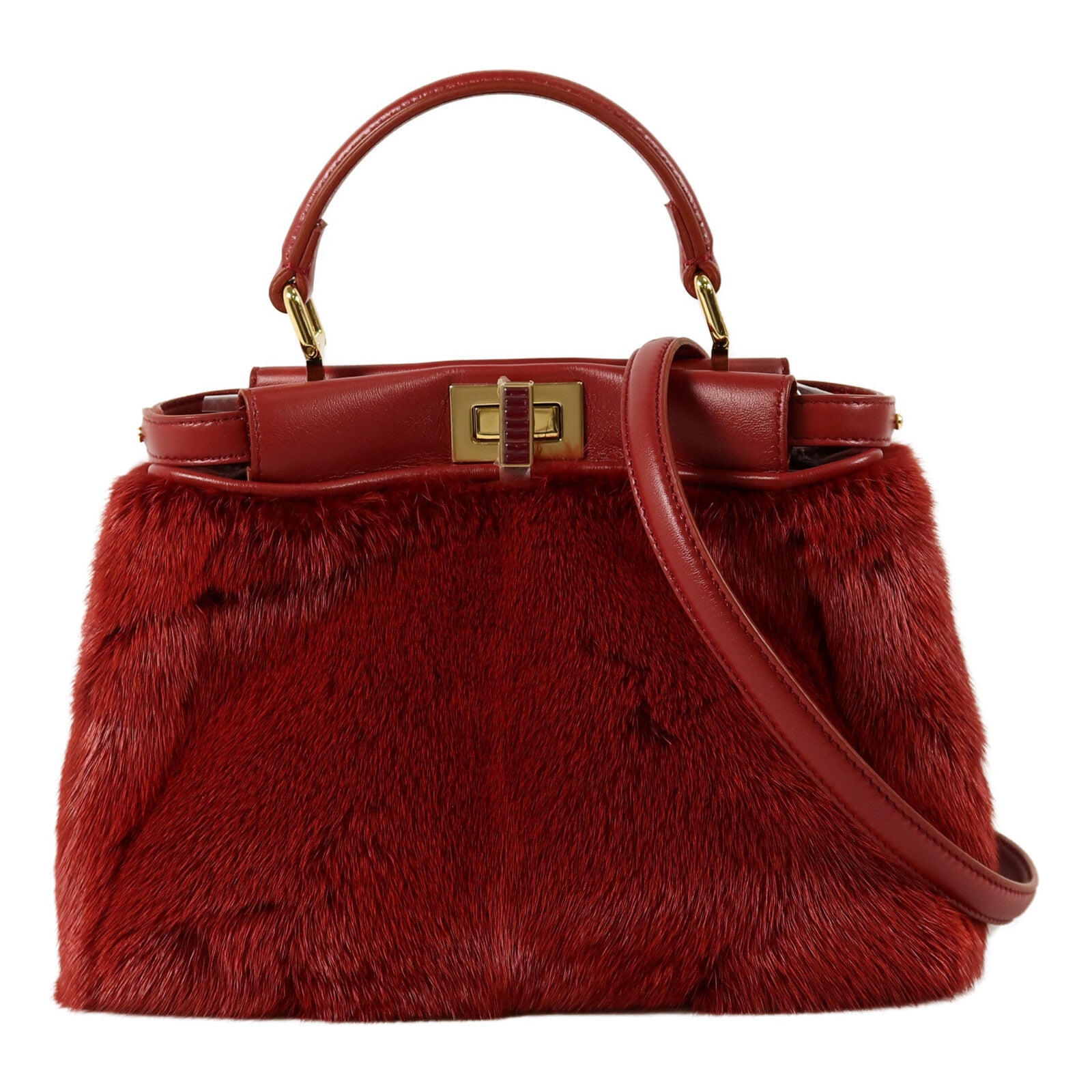 FENDI Mink/牛皮皮革Mini Peekaboo手挽肩背兩用袋