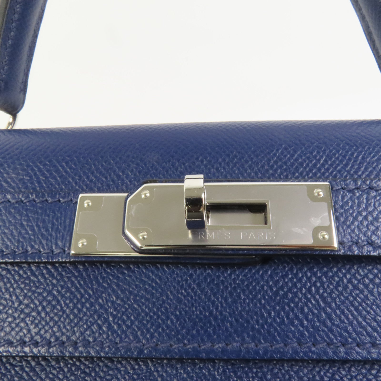 HERMES Epsom皮革Kelly 28銀扣手挽肩背兩用袋Bleu Saphir