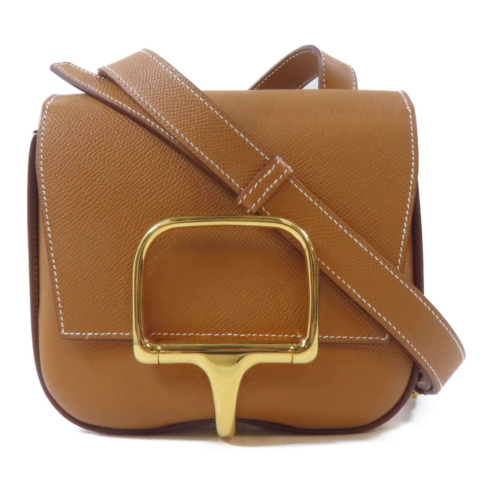 HERMES Epsom皮革Mini Della Caralleria金扣肩背袋Gold/棕色