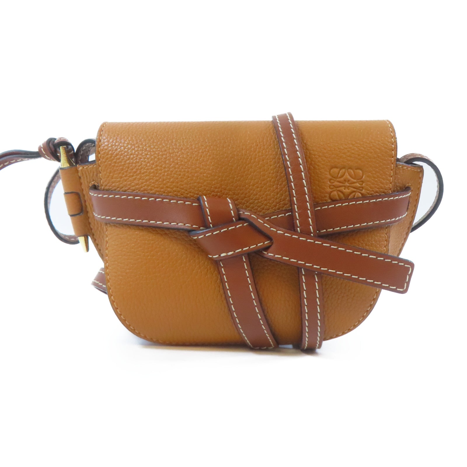 LOEWE 【激減優惠】牛皮皮革Mini Gate金扣肩背袋啡色