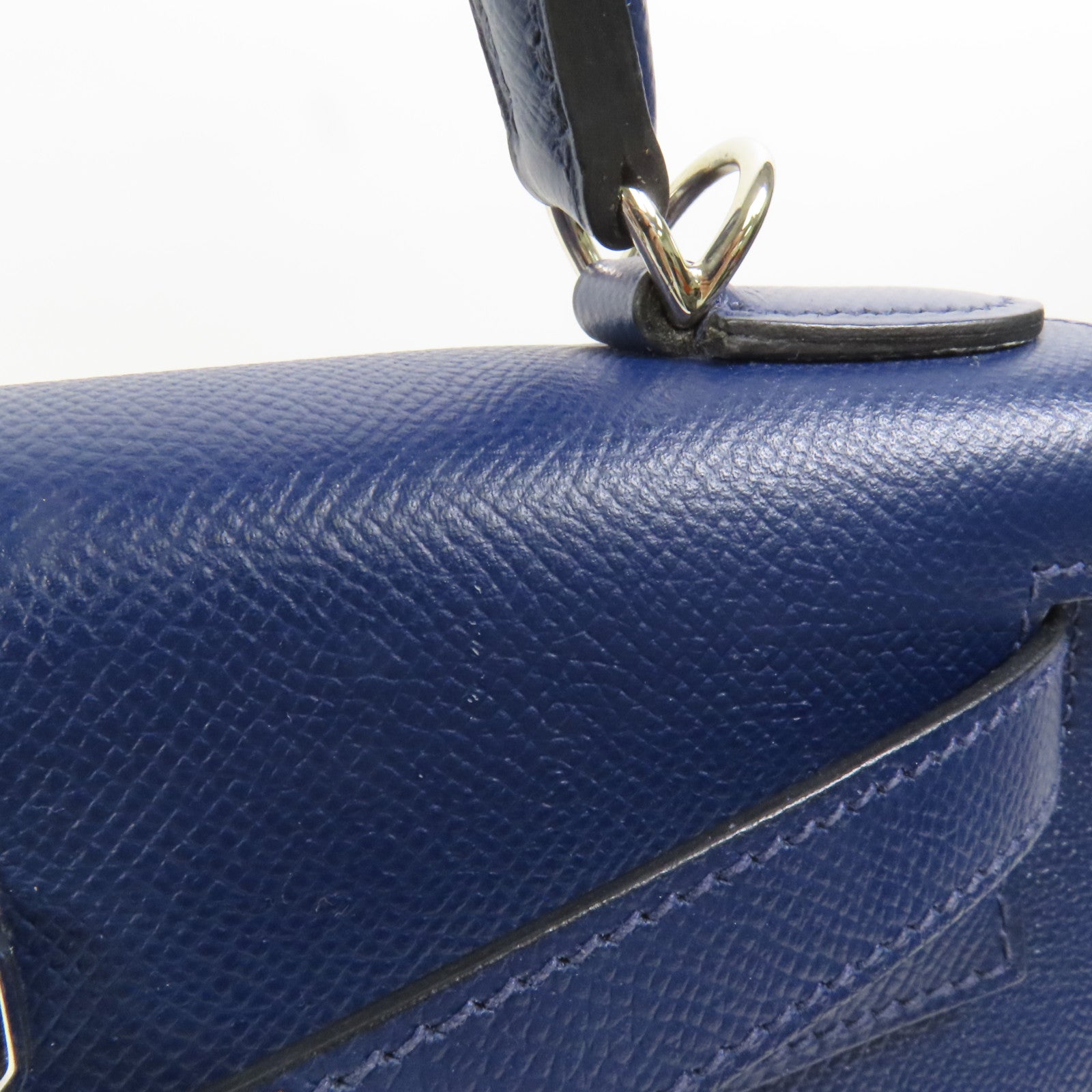 HERMES Epsom皮革Kelly 28銀扣手挽肩背兩用袋Bleu Saphir