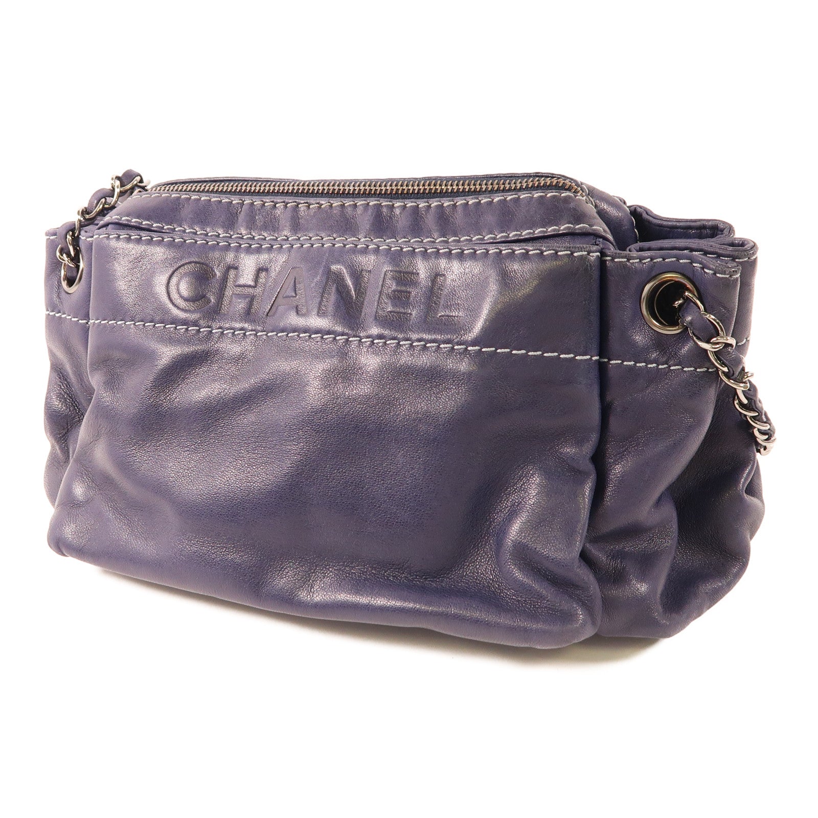 CHANEL 羊皮皮革Vintage Shoulder Bag銀扣鏈帶肩背袋