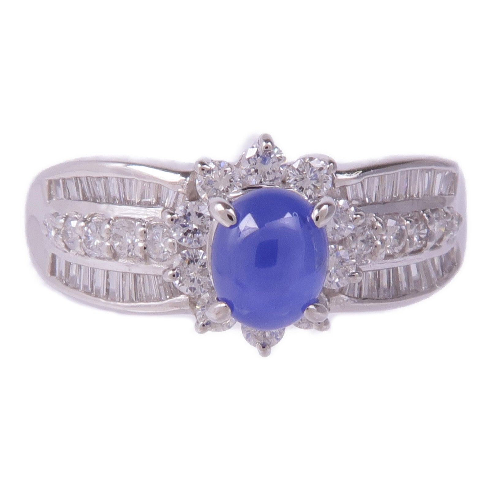 JEWELRY 【激減優惠】PT900鉑金Sapphire Diamond Ring藍寶石/鑽石戒指US#6.75