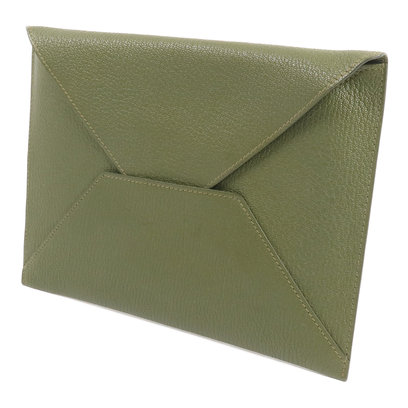 HERMES Chevre皮革Envelope Trio手拿包Vert Olive/Vert Verone/Bleu Azteque