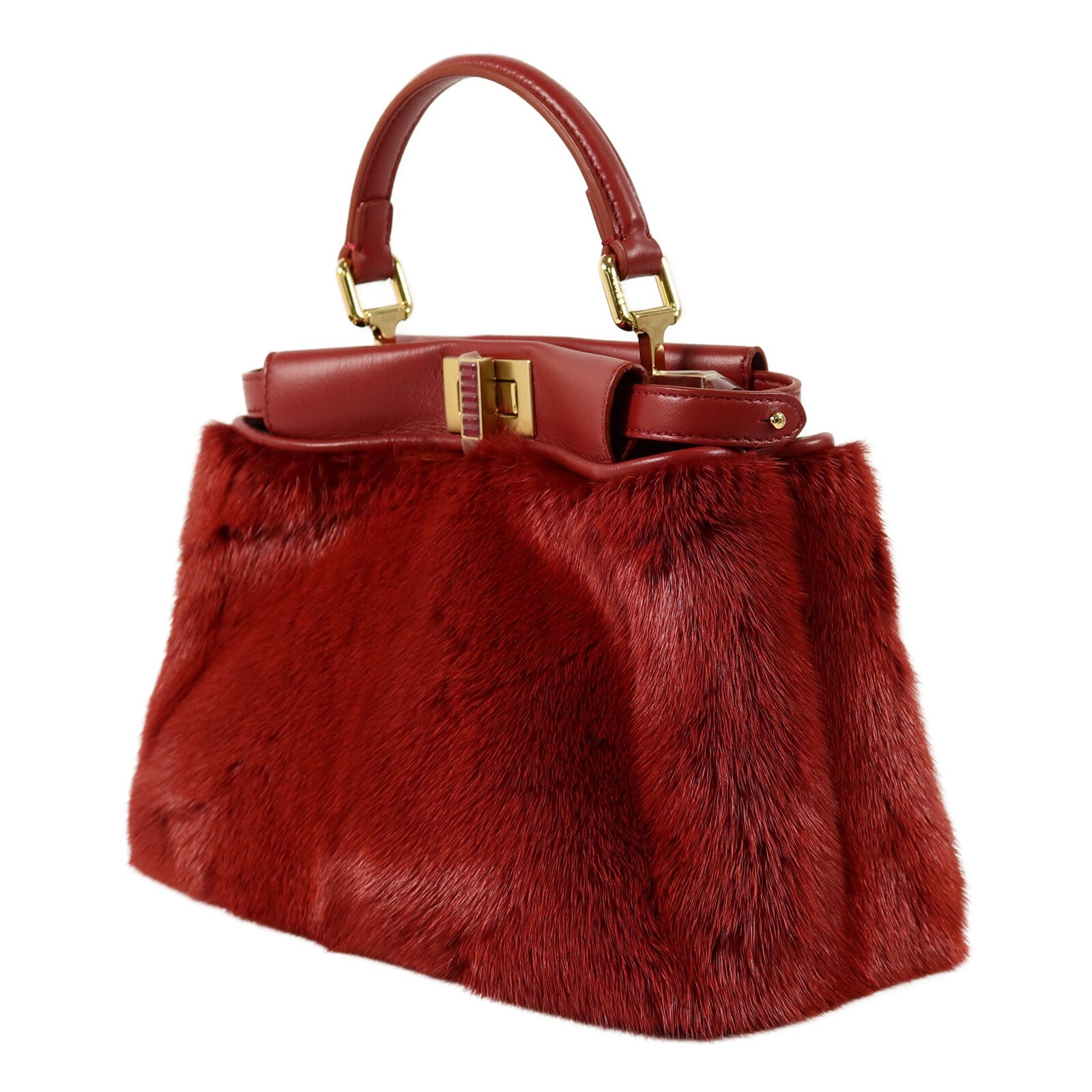 FENDI Mink/牛皮皮革Mini Peekaboo手挽肩背兩用袋