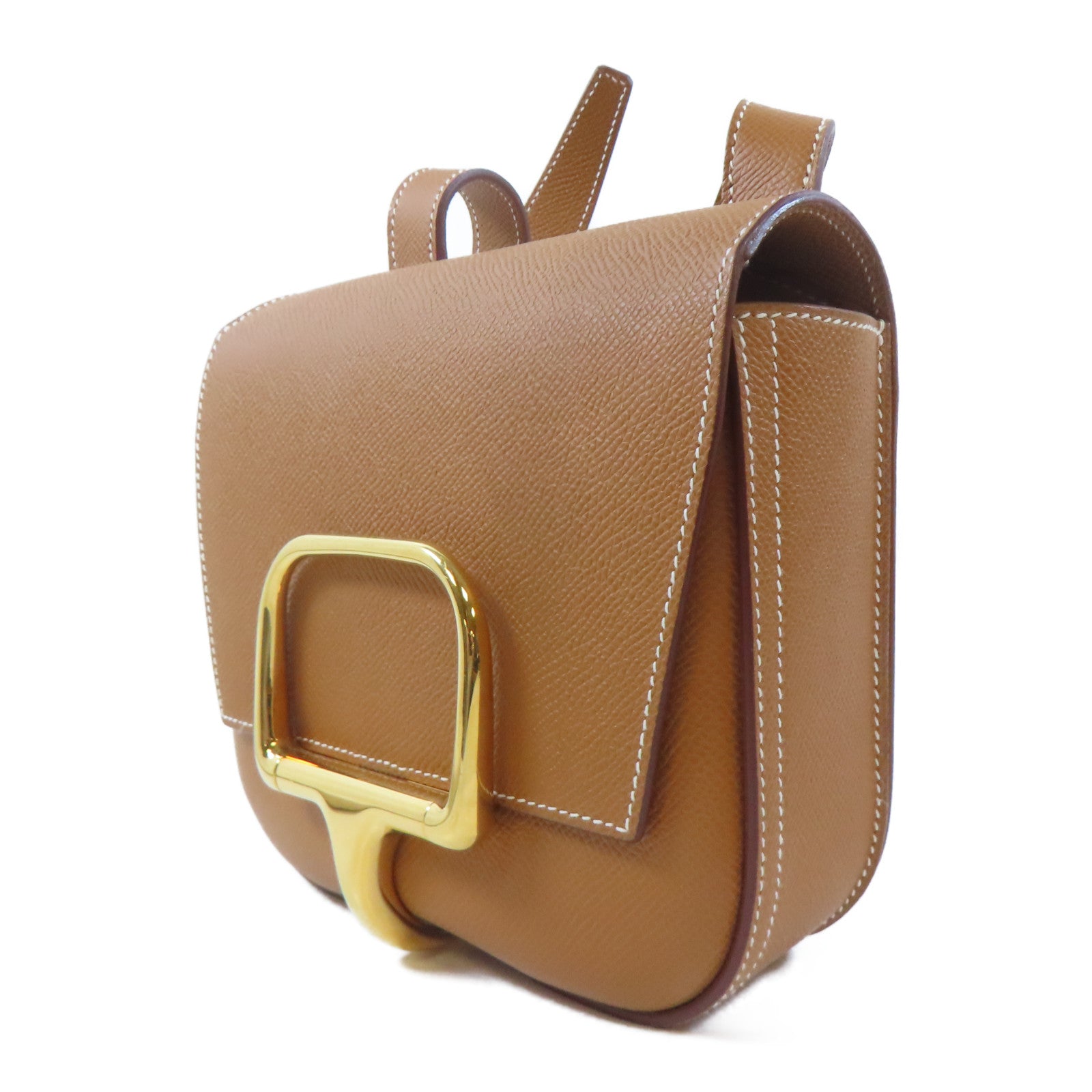HERMES Epsom皮革Mini Della Caralleria金扣肩背袋Gold/棕色