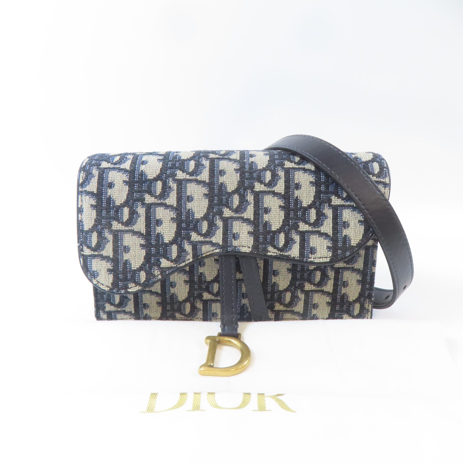Dior 帆布Saddle Pouch金扣肩背袋藍色