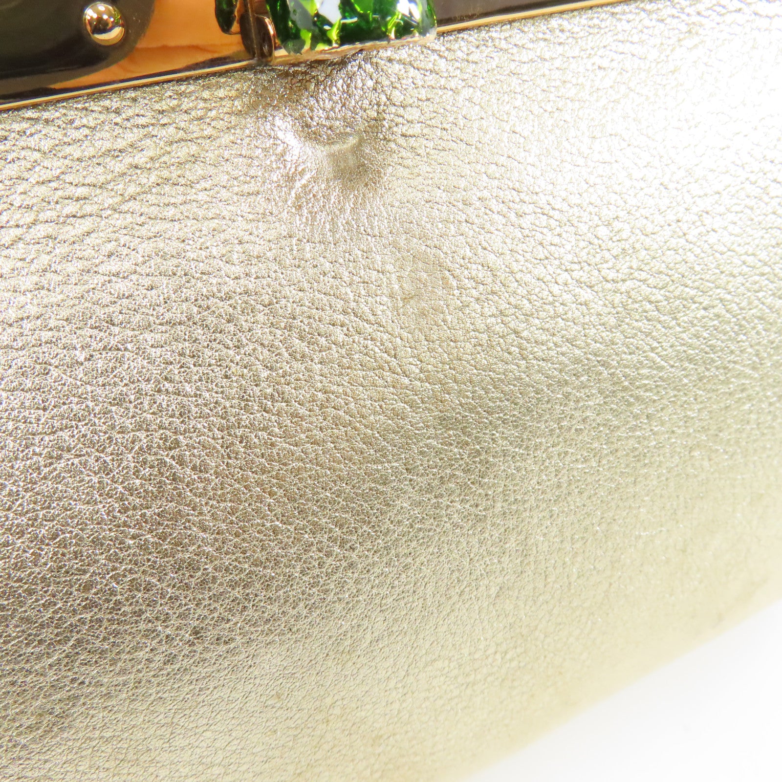 GUCCI 牛皮皮革Clutch Bag金扣手拿包金色/綠色
