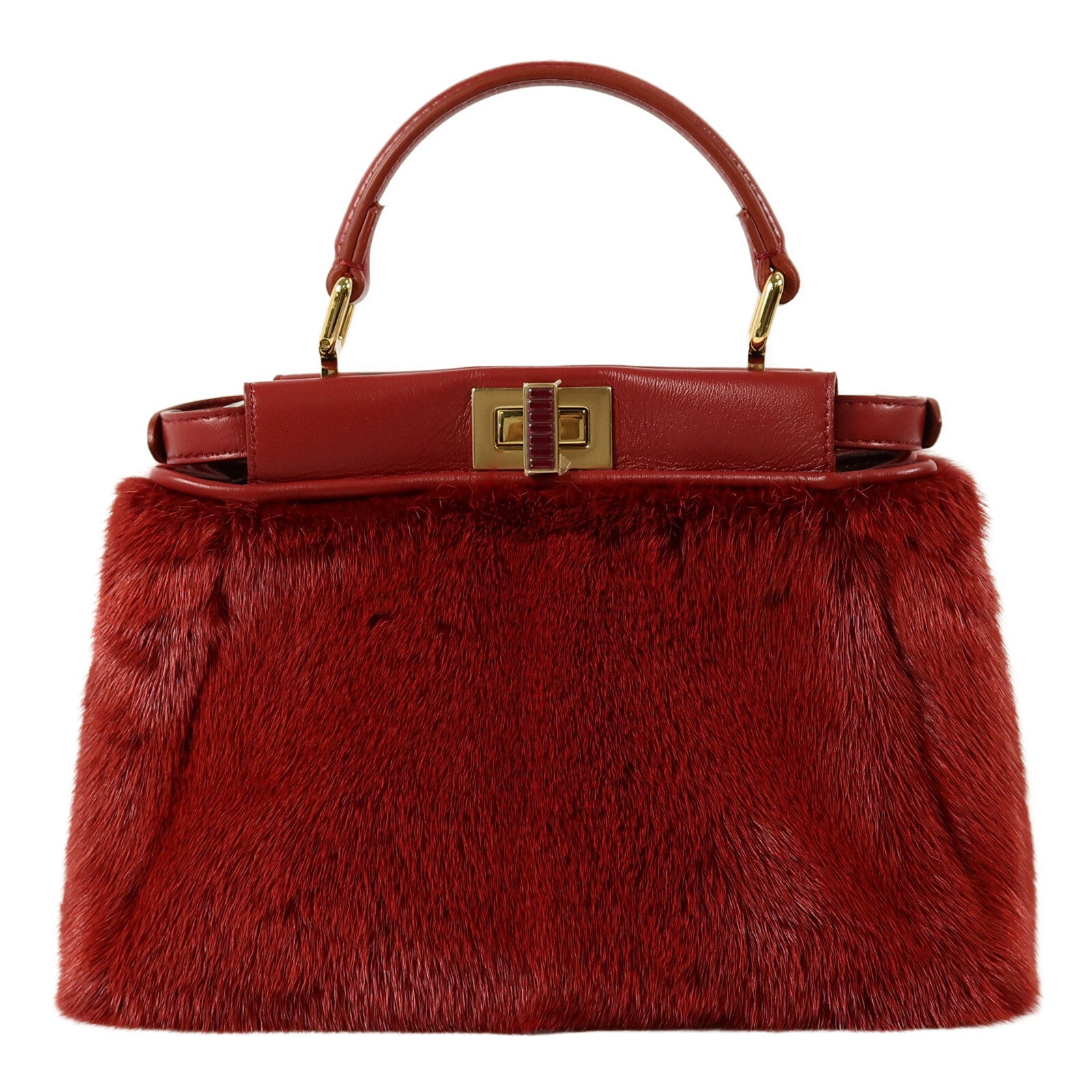 FENDI Mink/牛皮皮革Mini Peekaboo手挽肩背兩用袋