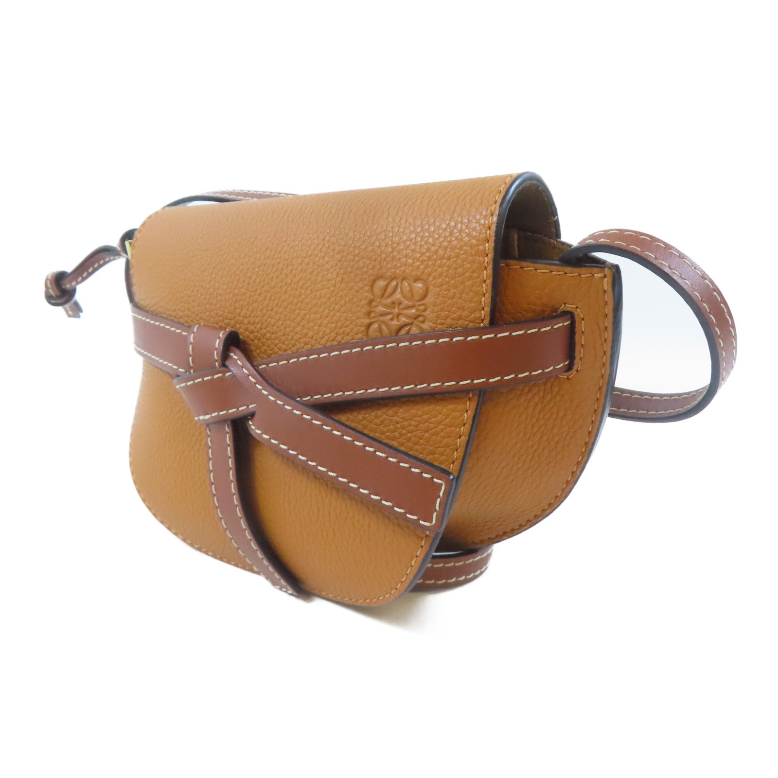 LOEWE 【激減優惠】牛皮皮革Mini Gate金扣肩背袋啡色