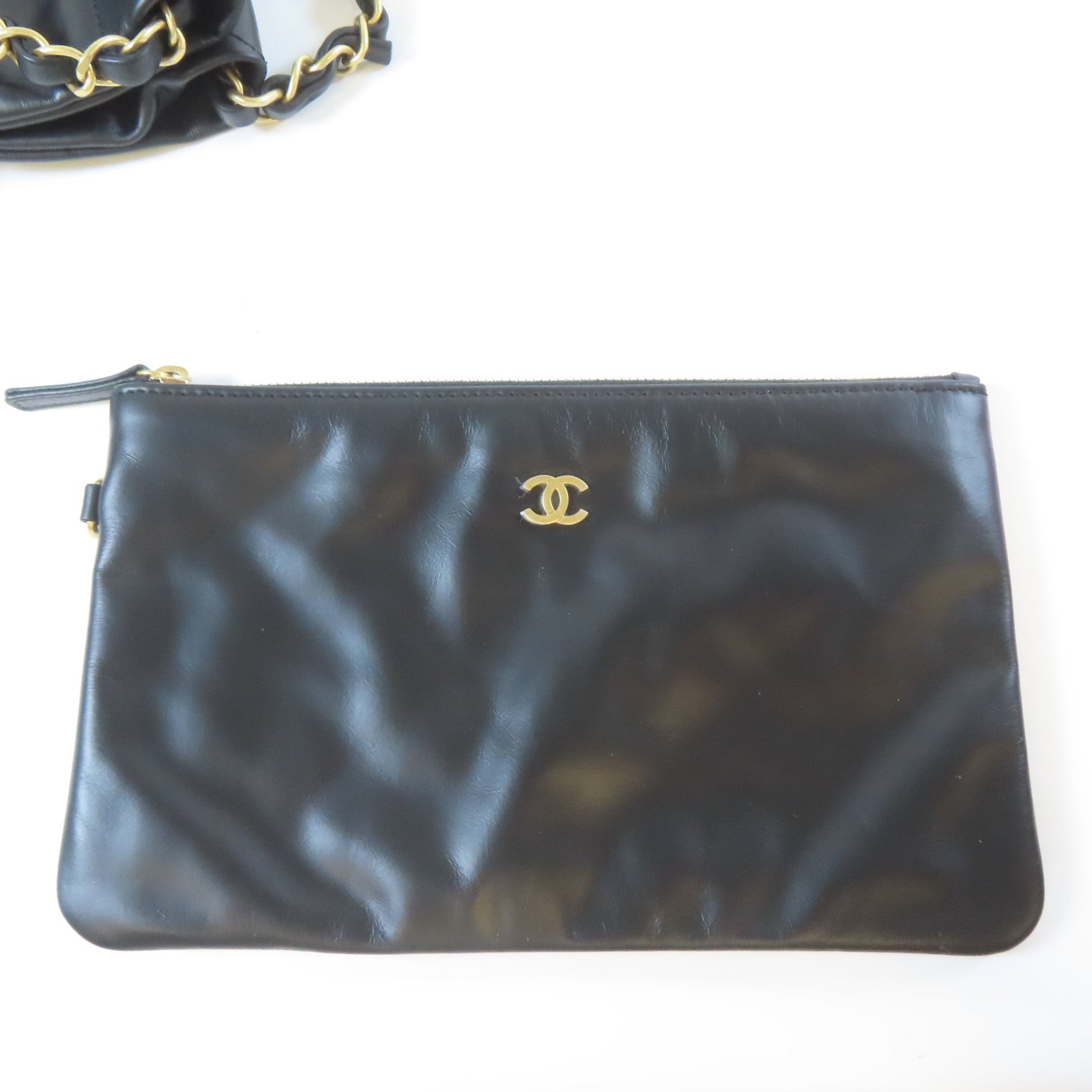 CHANEL 菱格羊皮皮革Chanel 22 Chain Shoulder Bag金扣鏈帶肩背袋黑色