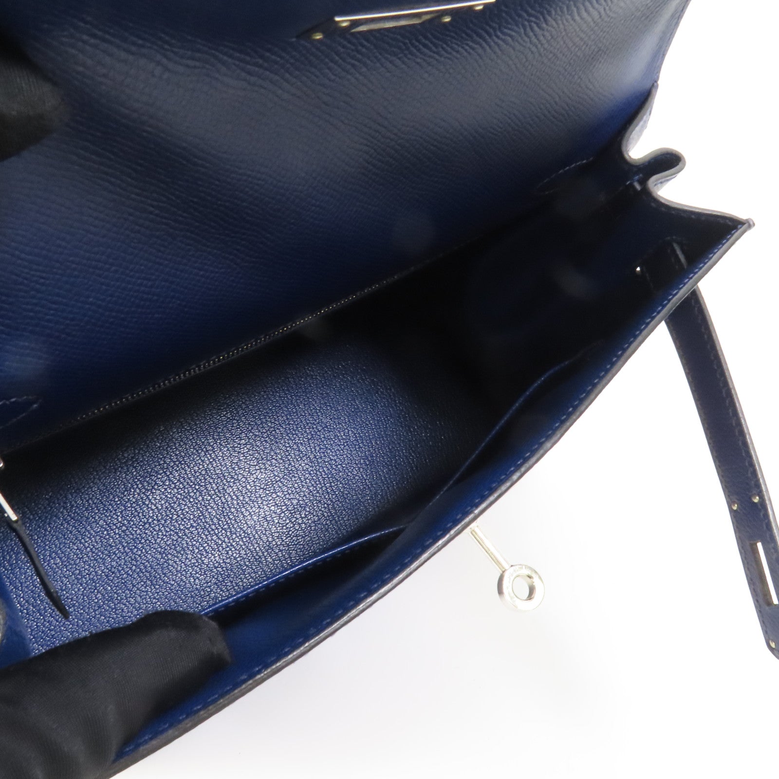 HERMES Epsom皮革Kelly 28銀扣手挽肩背兩用袋Bleu Saphir