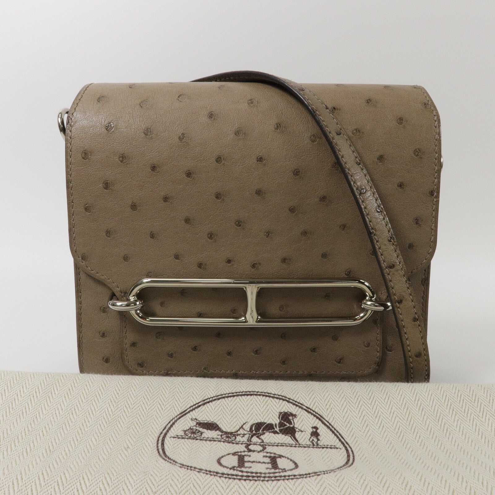 HERMES 鴕鳥皮革Roulis Mini肩背袋Gris Asphalt