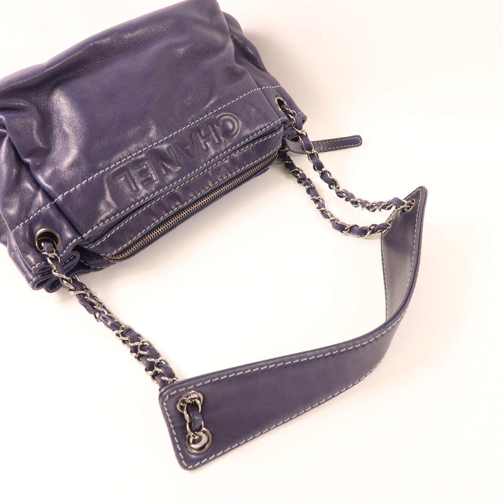 CHANEL 羊皮皮革Vintage Shoulder Bag銀扣鏈帶肩背袋