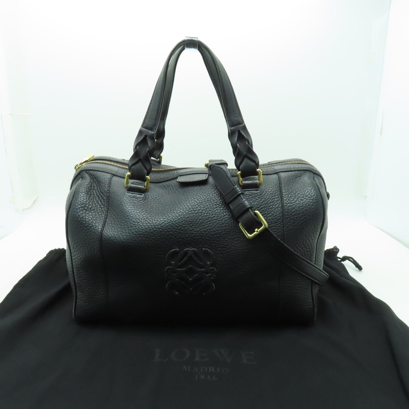 LOEWE 【清倉大減價】牛皮皮革Fusta 2 Way Shoulder金扣手挽肩背兩用袋黑色