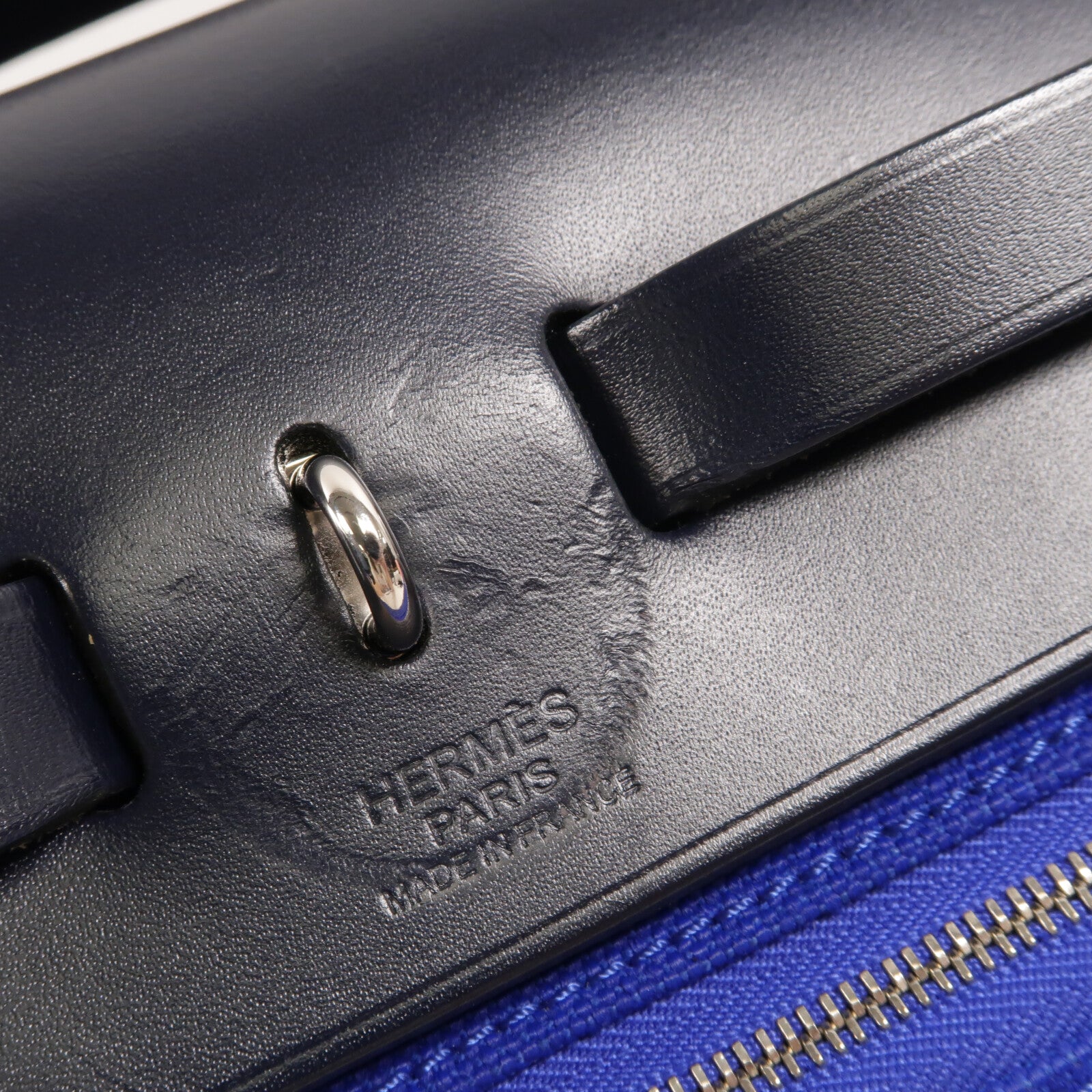 HERMES 帆布Herbag PM手挽肩背兩用袋Blue Eletric