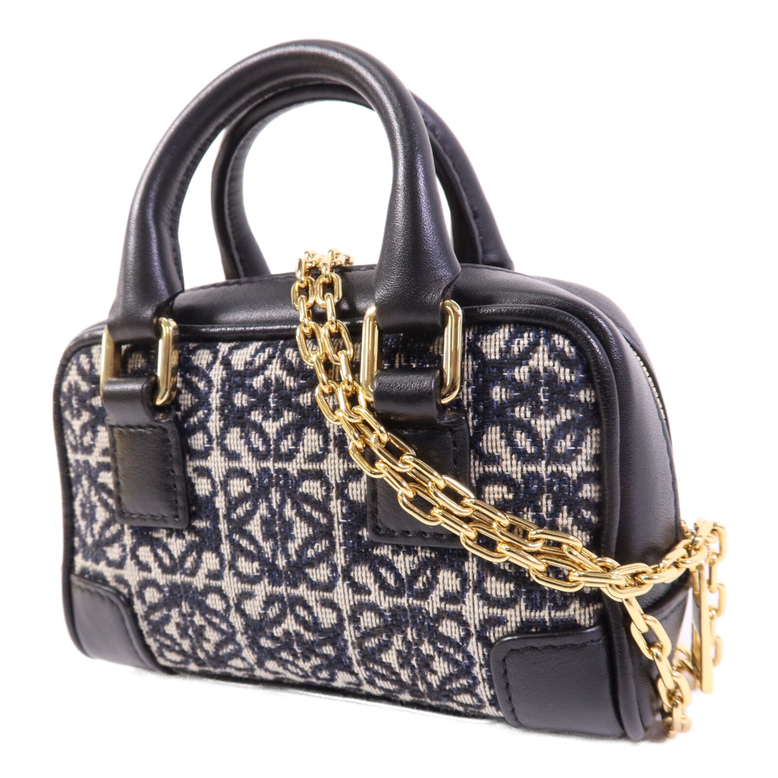 LOEWE 帆布Amazona Nano金扣鏈帶手挽肩背袋兩用袋