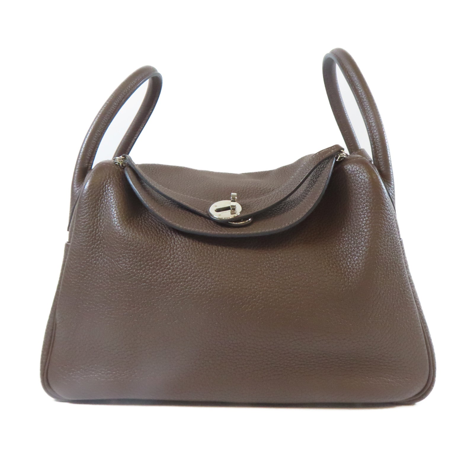 HERMES 【激減優惠】Clemence皮革Lindy 30銀扣肩背袋巧克力色