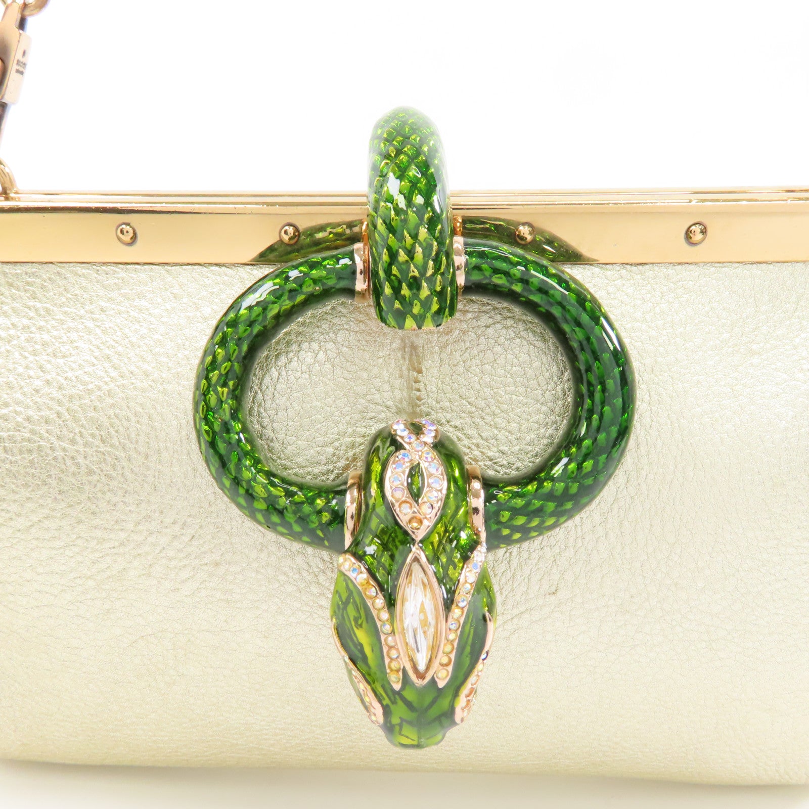 GUCCI 牛皮皮革Clutch Bag金扣手拿包金色/綠色