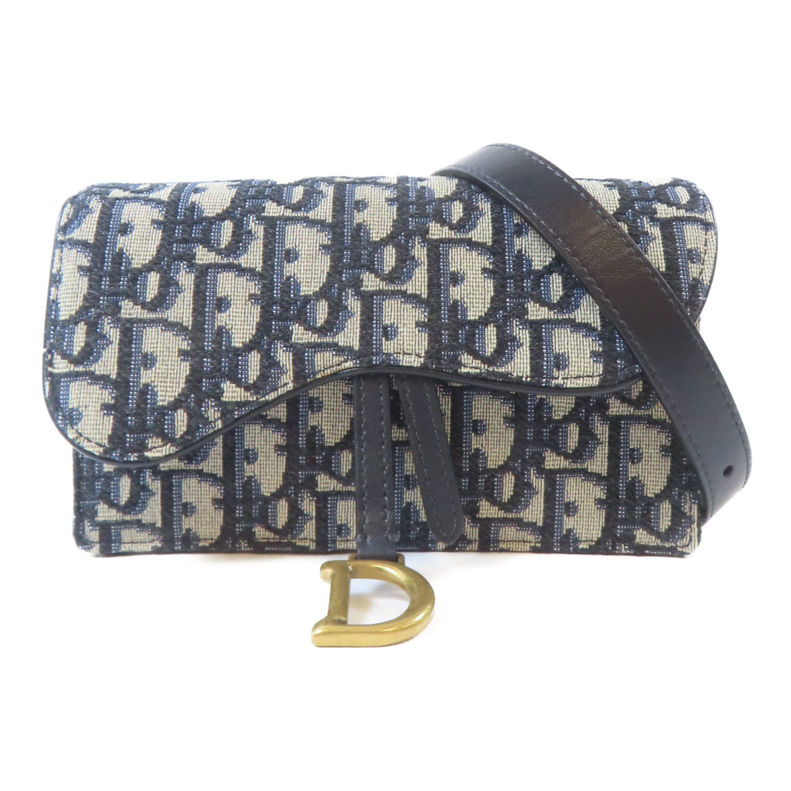 Dior 帆布Saddle Pouch金扣肩背袋藍色