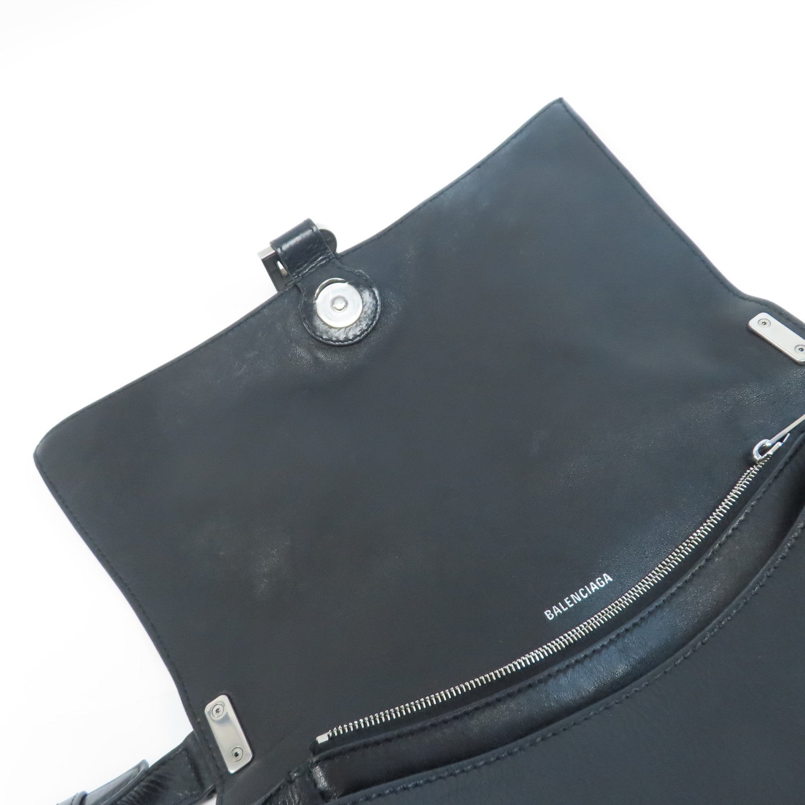 BALENCIAGA 羊皮皮革Crush銀扣肩背袋黑色