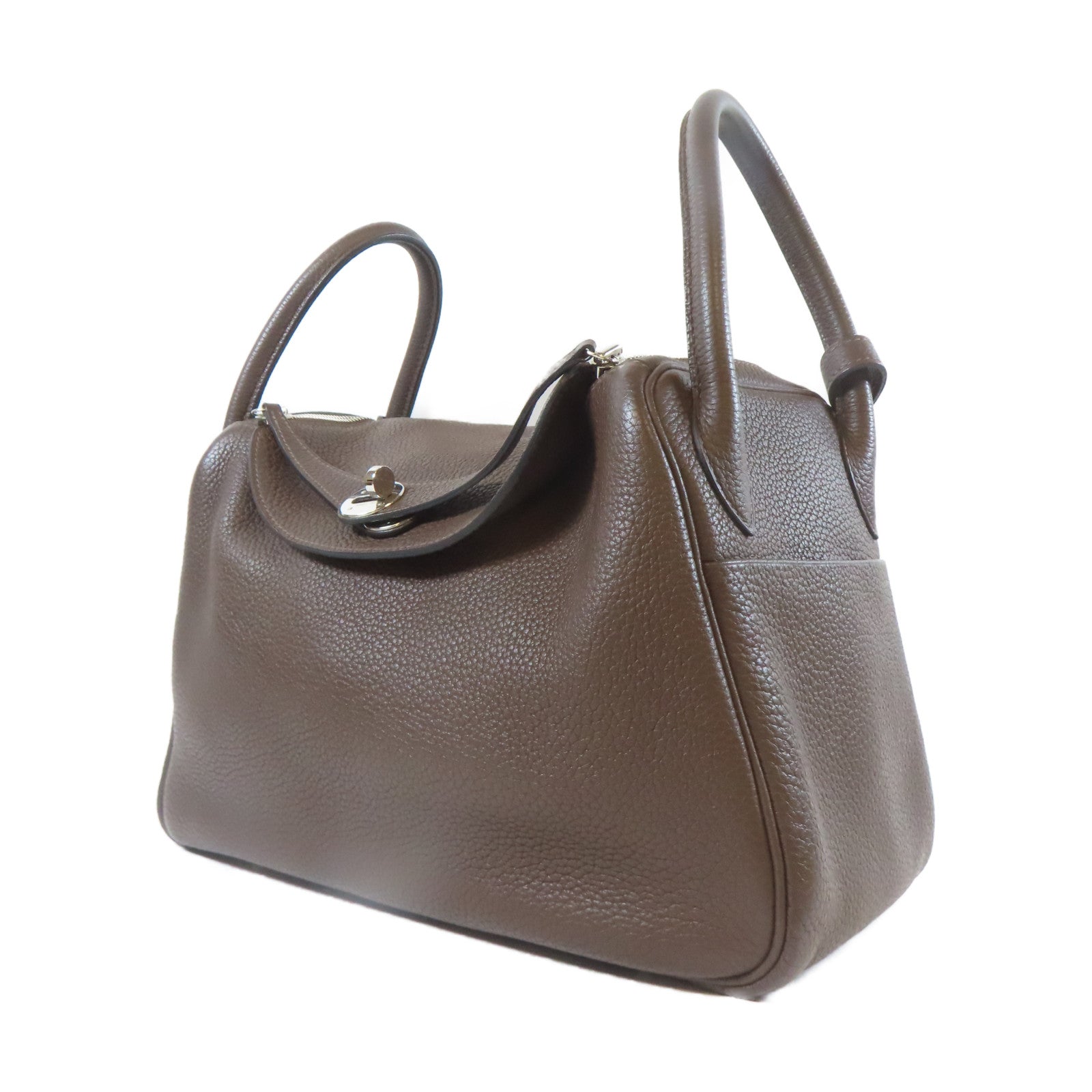 HERMES 【激減優惠】Clemence皮革Lindy 30銀扣肩背袋巧克力色
