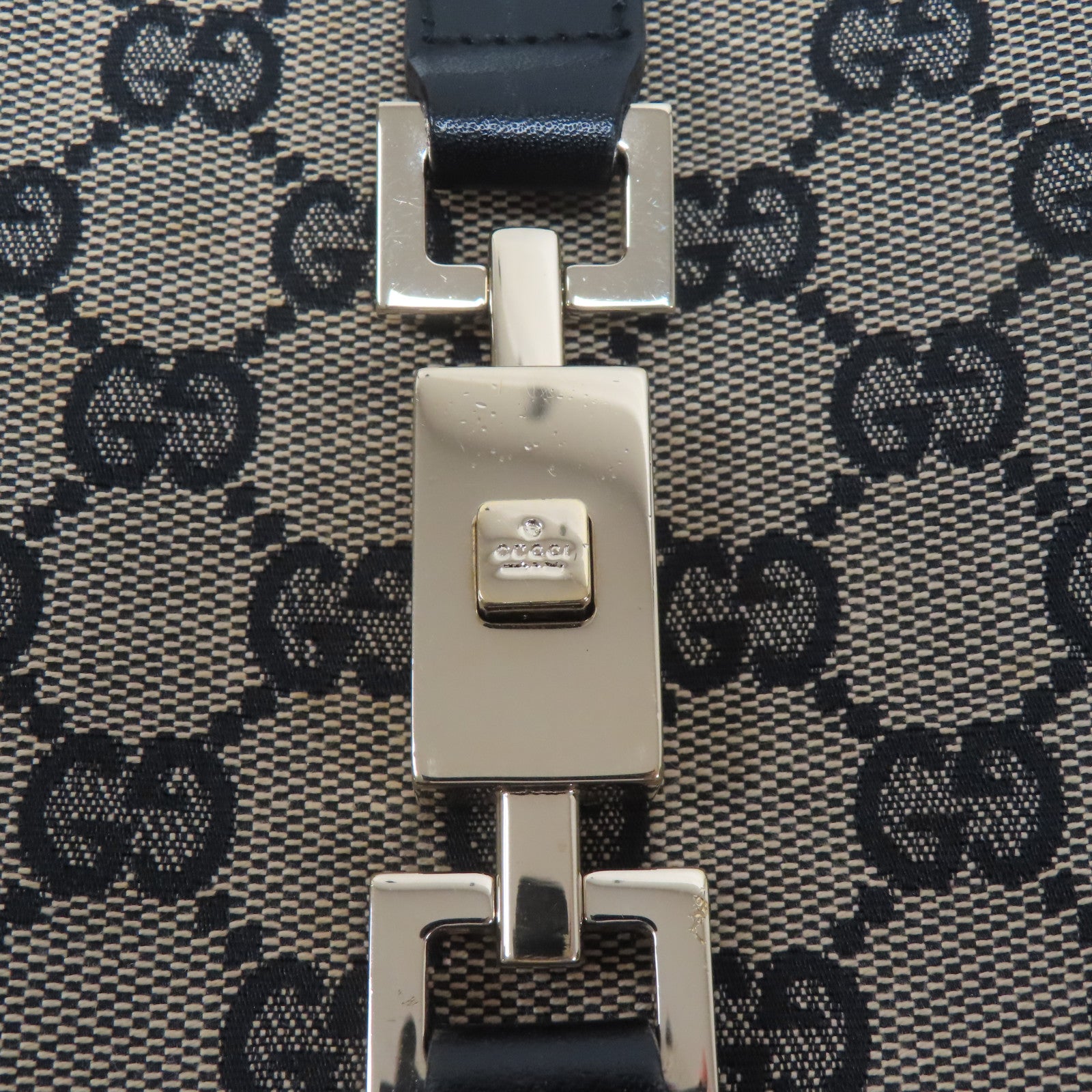 GUCCI 帆布Jackie銀扣手挽袋黑色