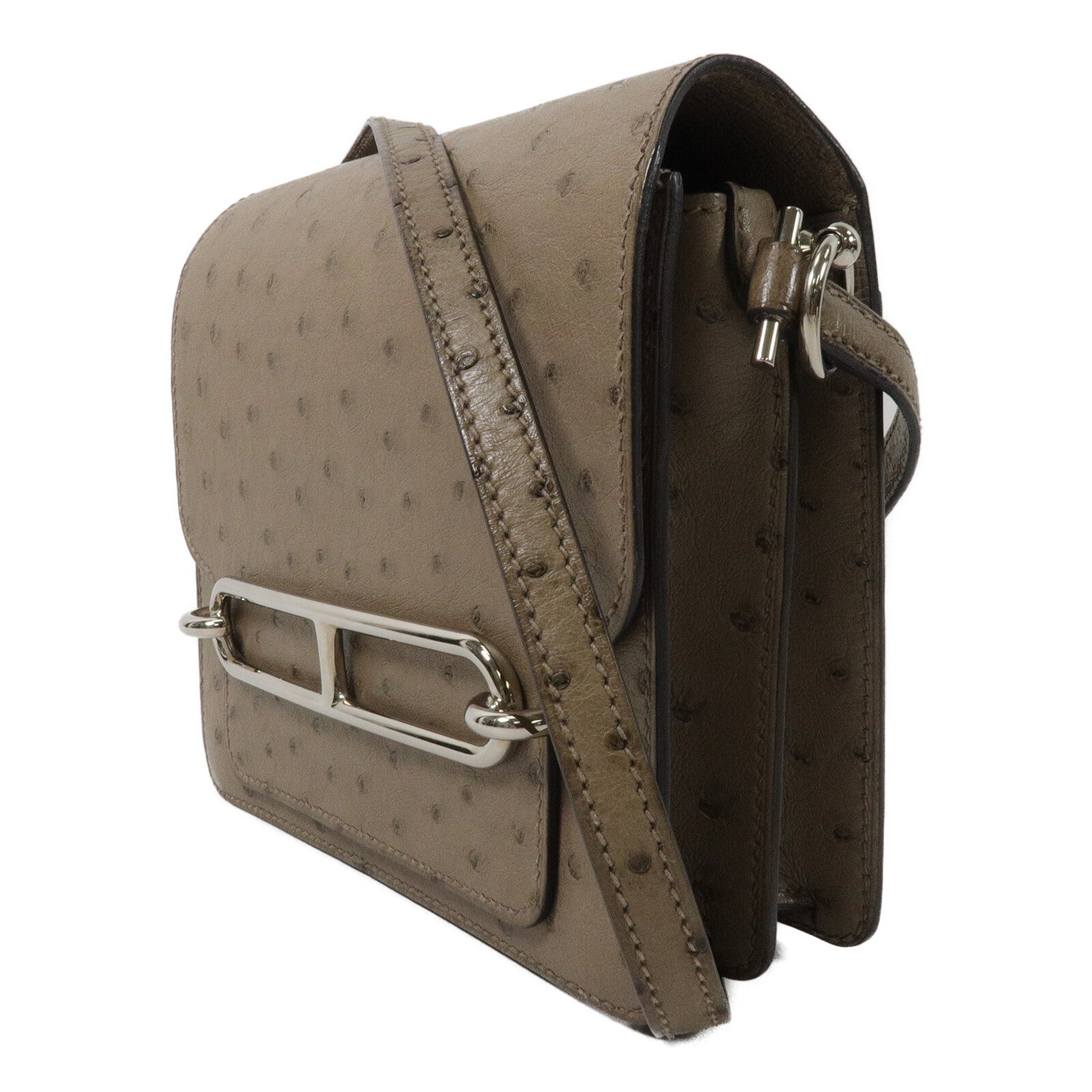 HERMES 鴕鳥皮革Roulis Mini肩背袋Gris Asphalt