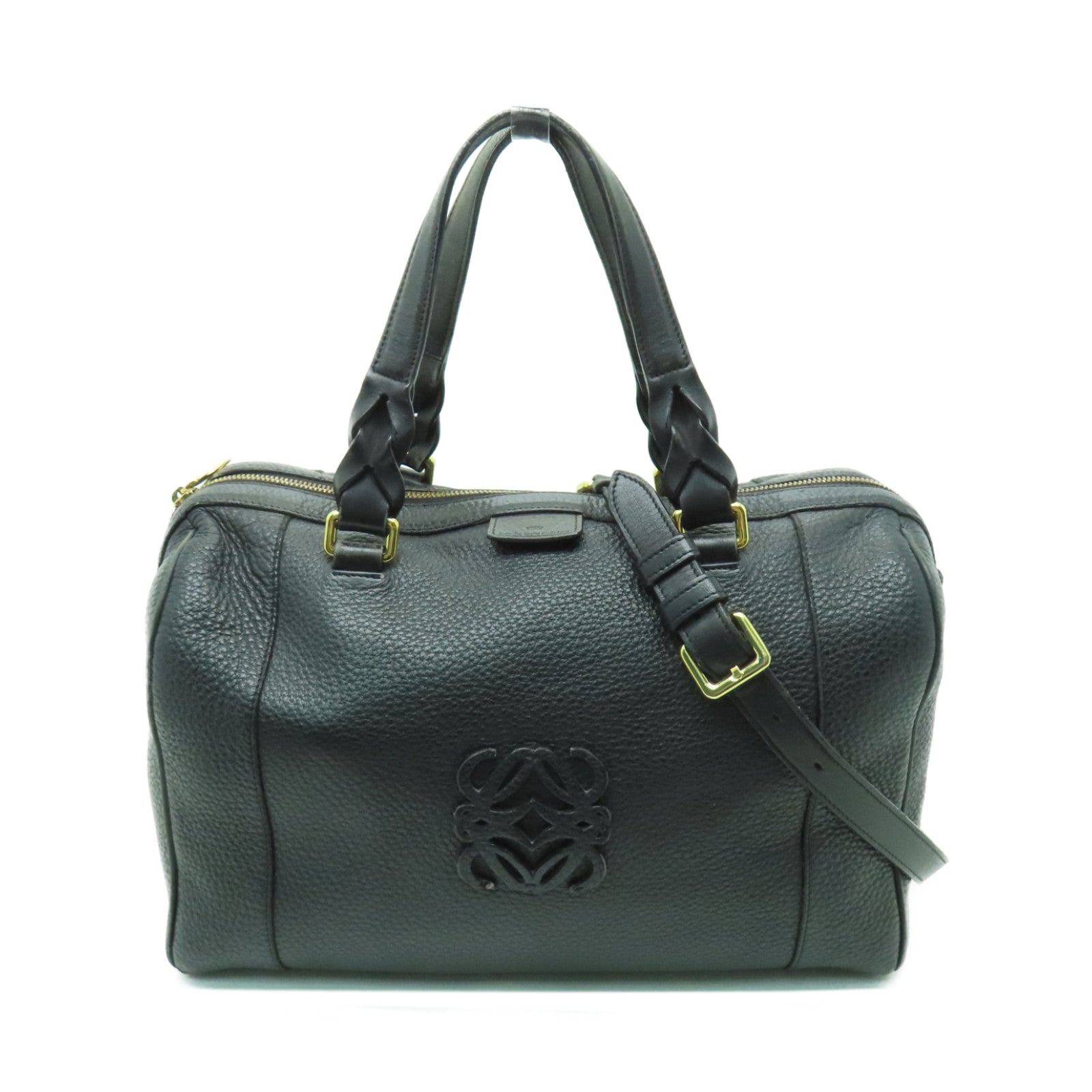 LOEWE 【清倉大減價】牛皮皮革Fusta 2 Way Shoulder金扣手挽肩背兩用袋黑色