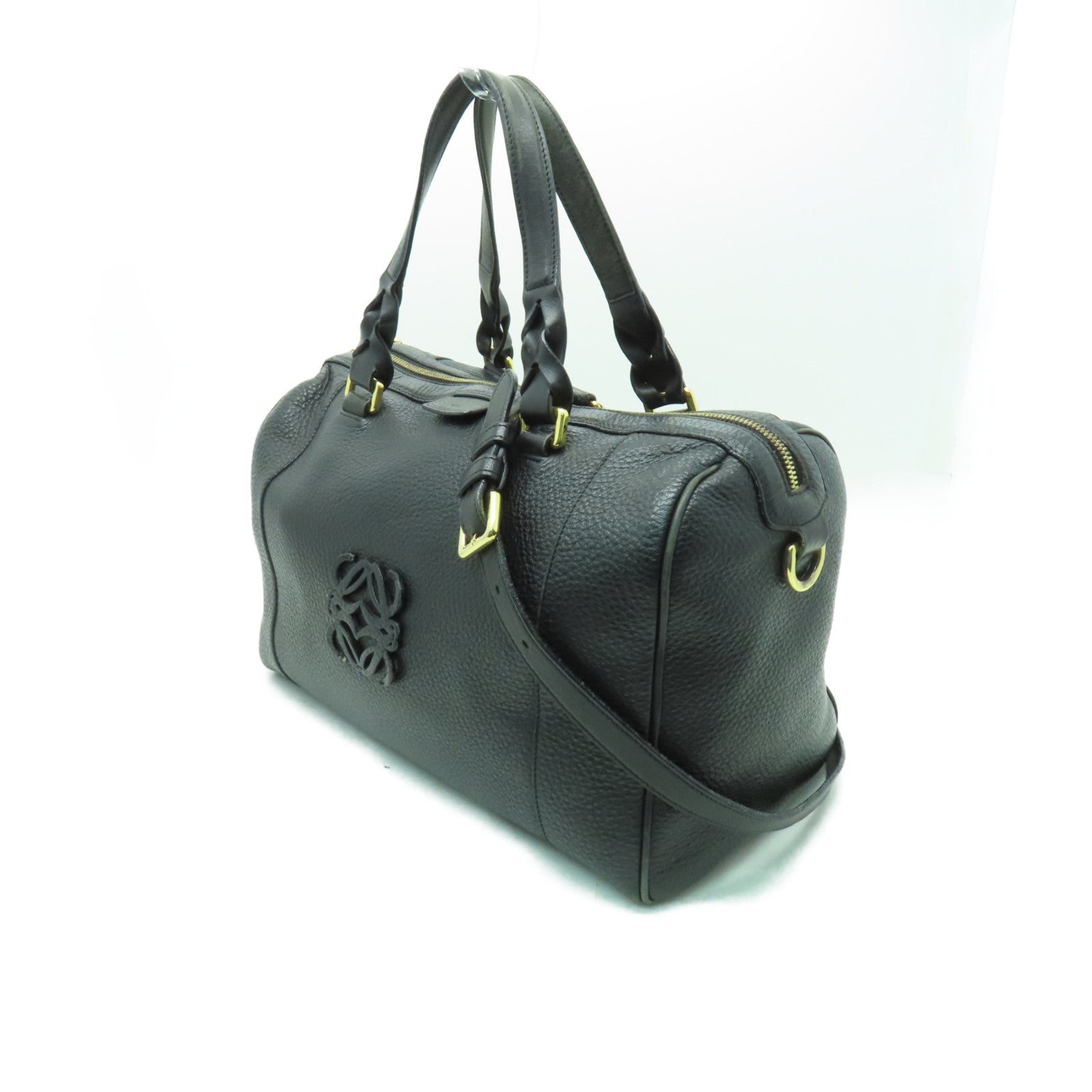 LOEWE 【清倉大減價】牛皮皮革Fusta 2 Way Shoulder金扣手挽肩背兩用袋黑色