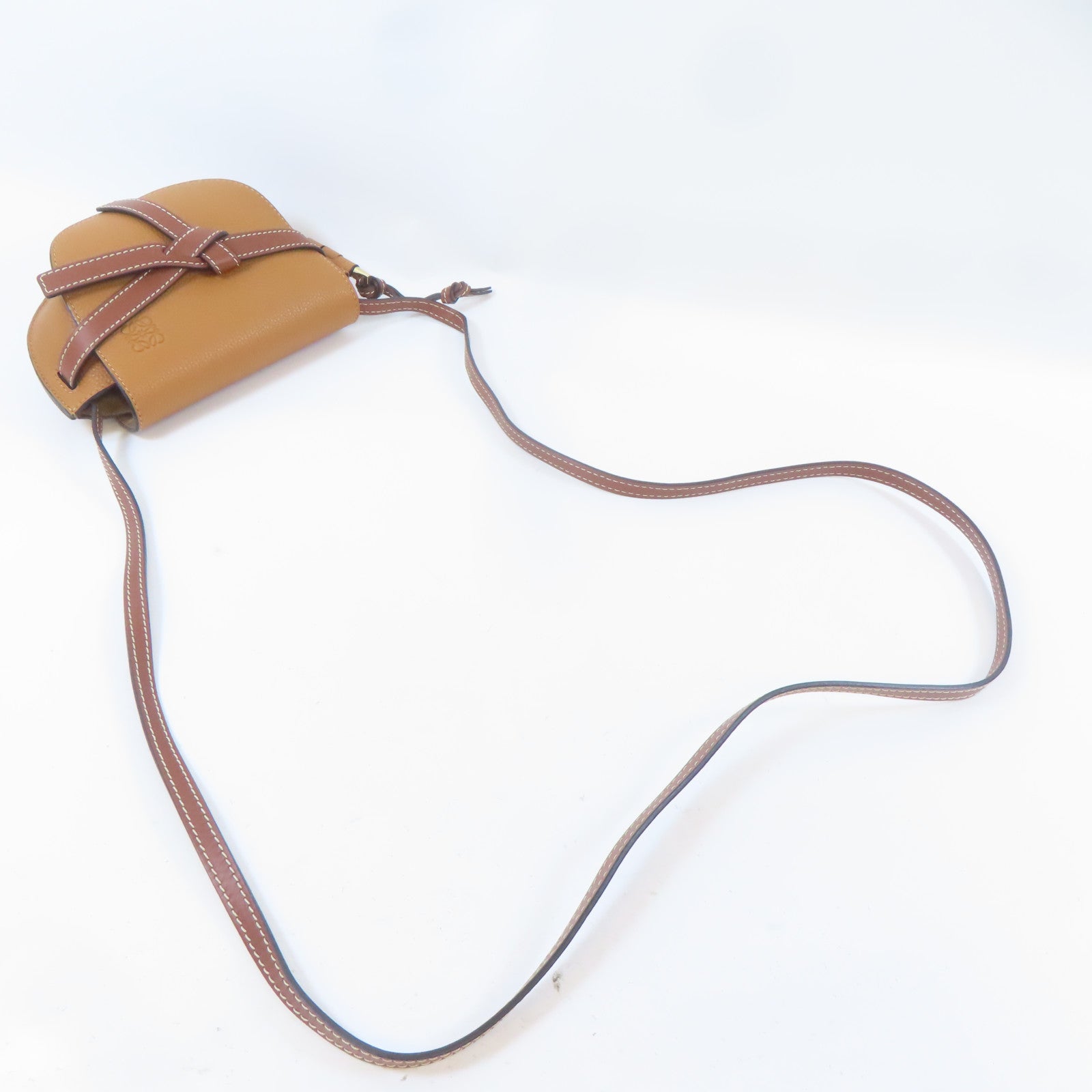 LOEWE 【激減優惠】牛皮皮革Mini Gate金扣肩背袋啡色