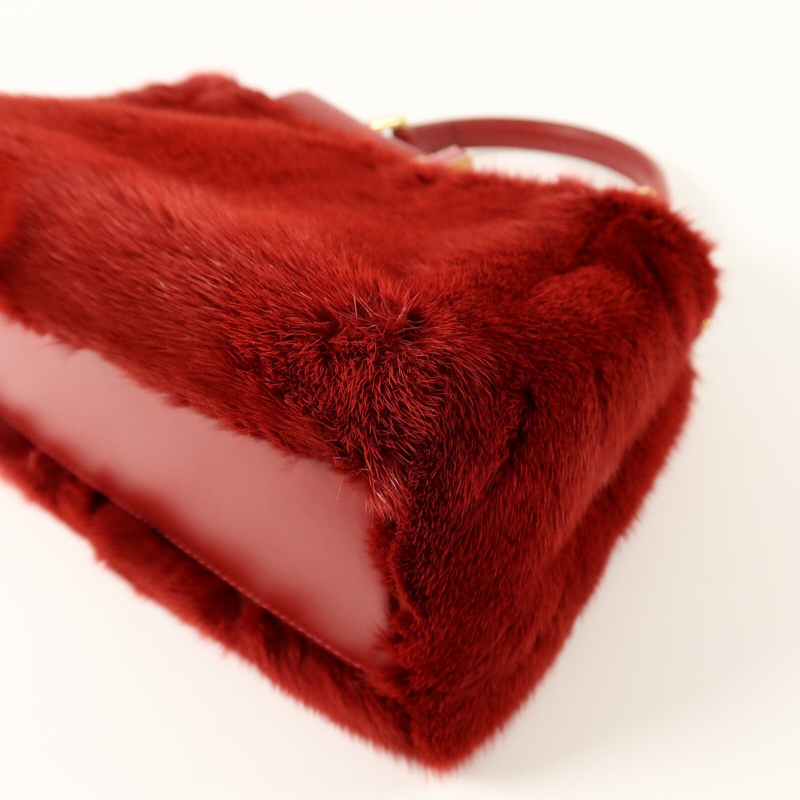 FENDI Mink/牛皮皮革Mini Peekaboo手挽肩背兩用袋