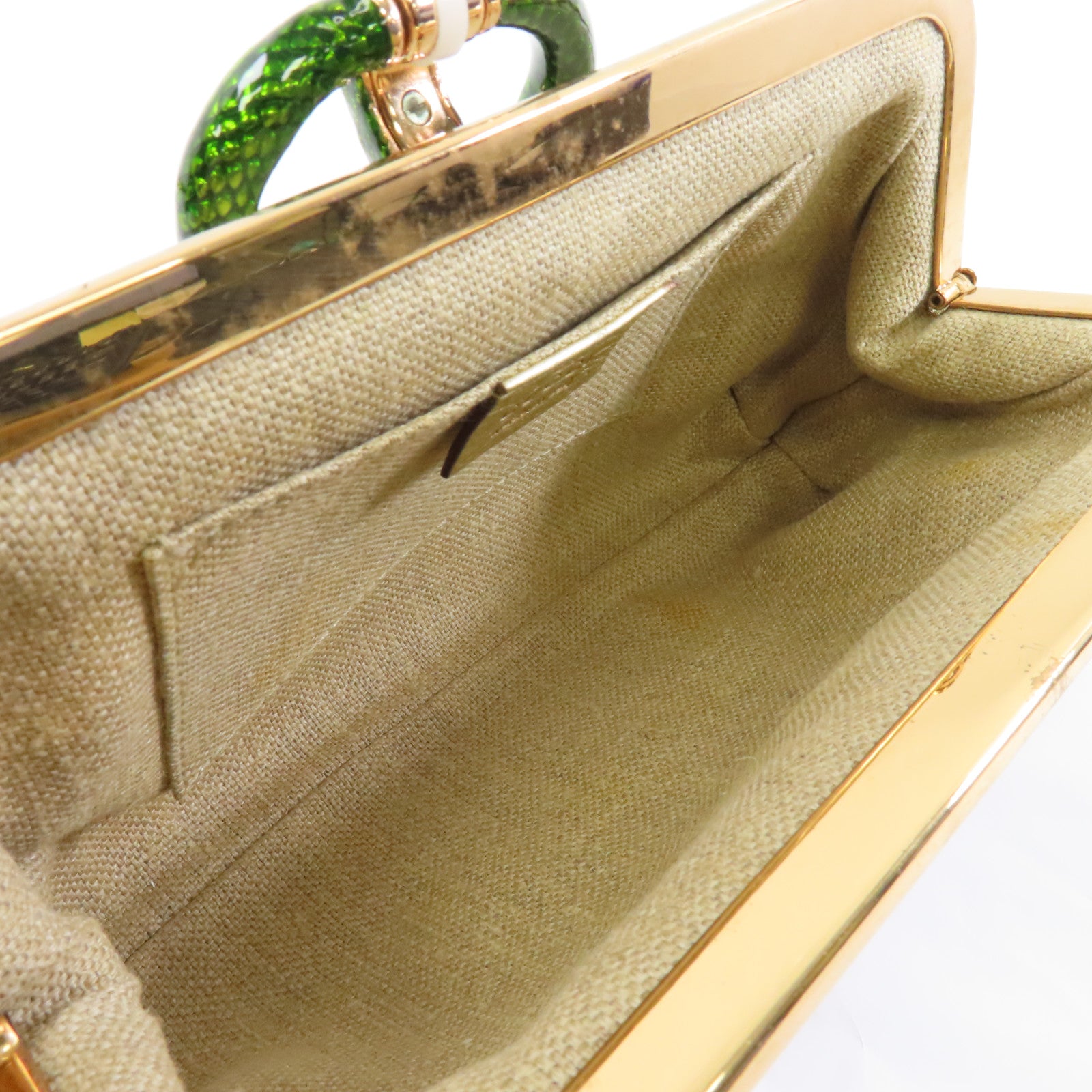 GUCCI 牛皮皮革Clutch Bag金扣手拿包金色/綠色