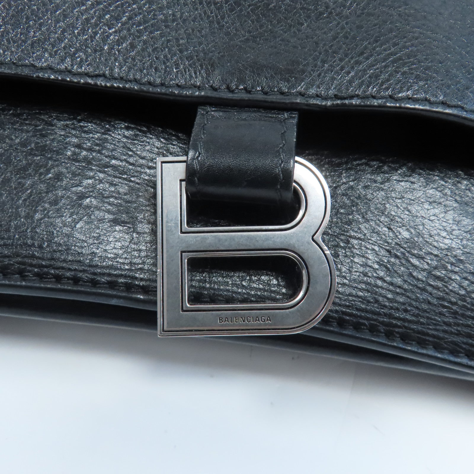 BALENCIAGA 羊皮皮革Crush銀扣肩背袋黑色